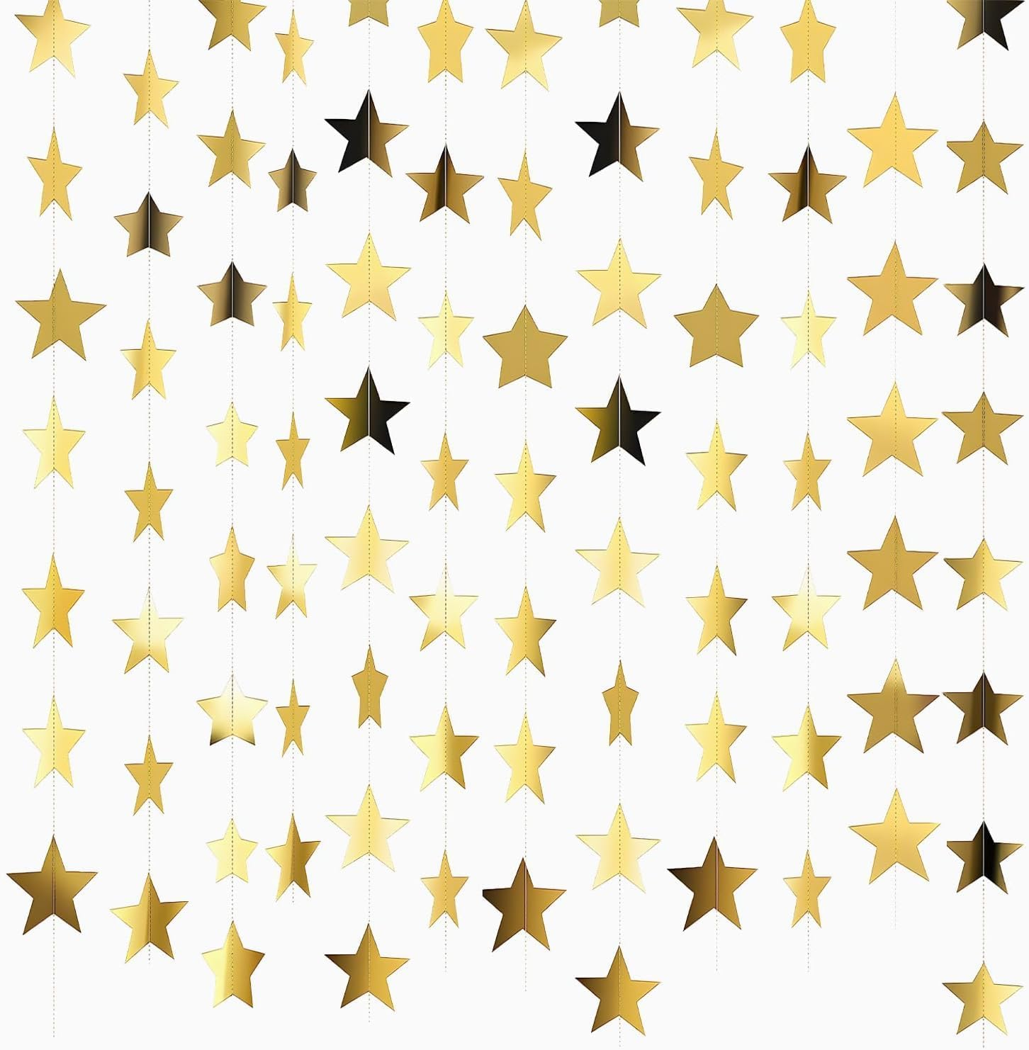 26 Feet Reflective Star Paper Garland - Sparkling Star Bunting Banner Hanging Decoration,Sparkling Star Bunting Banner - for Birthday Holiday Wedding Anniversary Theme Party Supplies and Home Deco image number 5