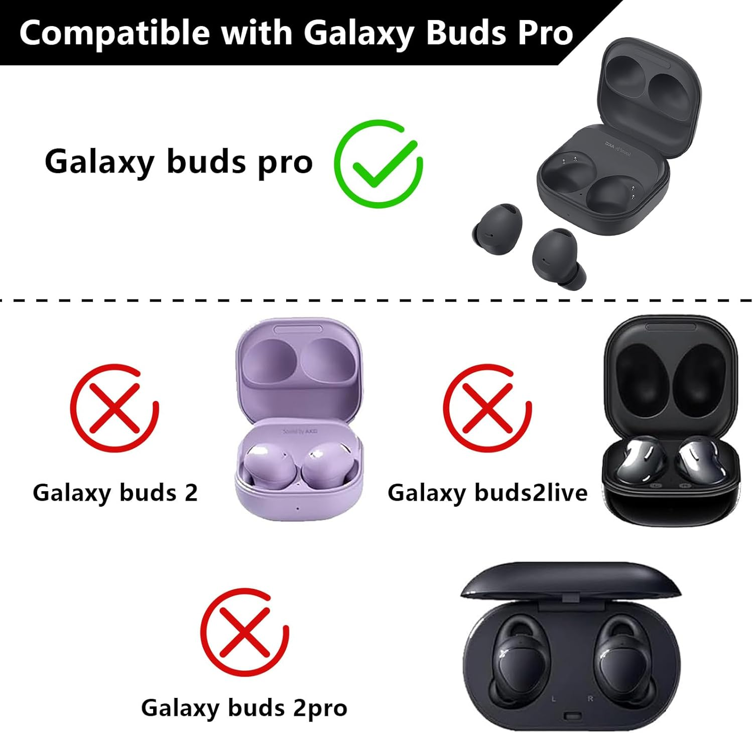 6 Pair Ear Tips for Galaxy Buds Pro, Replacement Silicone Eartips and No Impact Affect Headphone Charging, Noise Reduction & anti Slip Earplugs Compatible with Samsung Earbuds, S/M/L (Black) image number 2