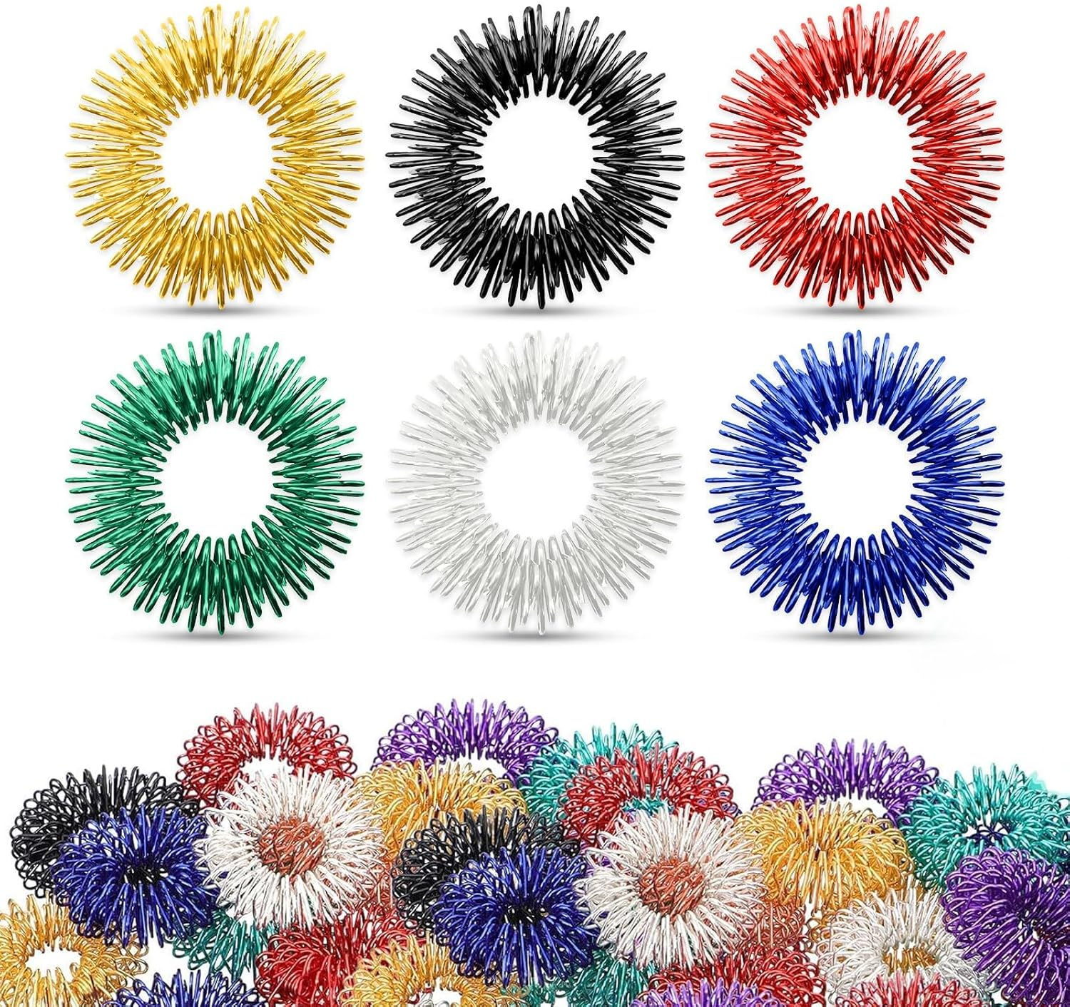 Finger Massage Rings, 30 Pcs Acupressure Ring, Spiky Sensory Finger Rings for Teens, Adults Silent Stress Reducer and Massager (6 Color) image number 3