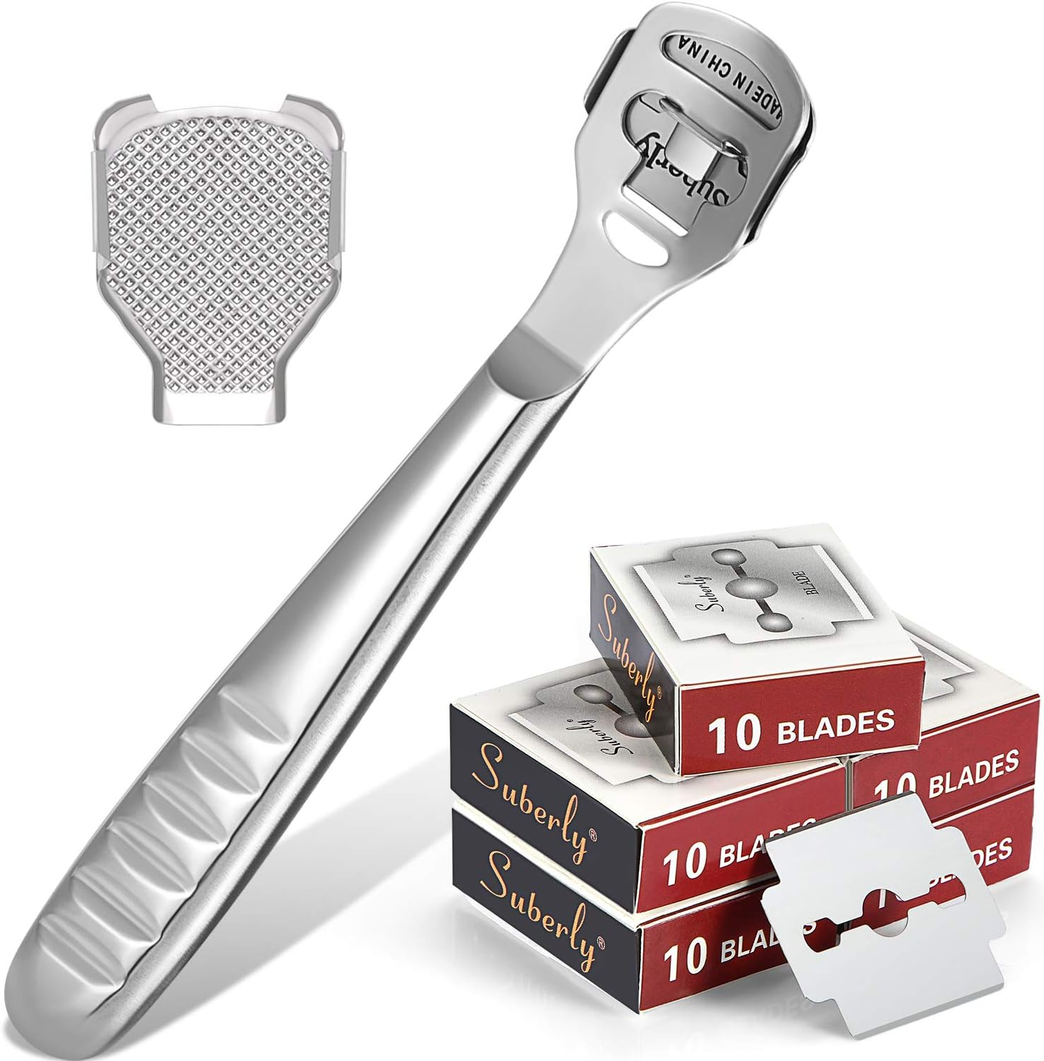 52 Pieces Callus Shaver Set, 50 Replacement Slices Blades 1 Stainless Steel Callus Shaver and 1 Foot File Head Foot Care Tools Hard Dry Skin Remover for Hand Feet image number 1