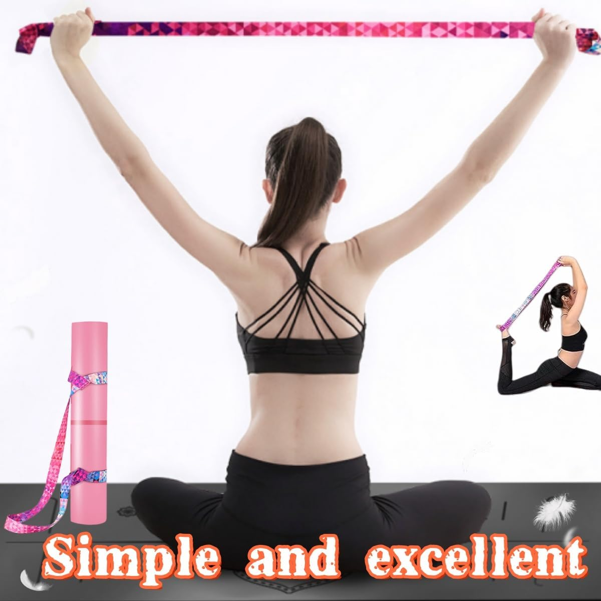 Adjustable Yoga Mat Carrier Stretch Band, Yoga Mat Carrying Band, 2 Pieces in Color image number 2