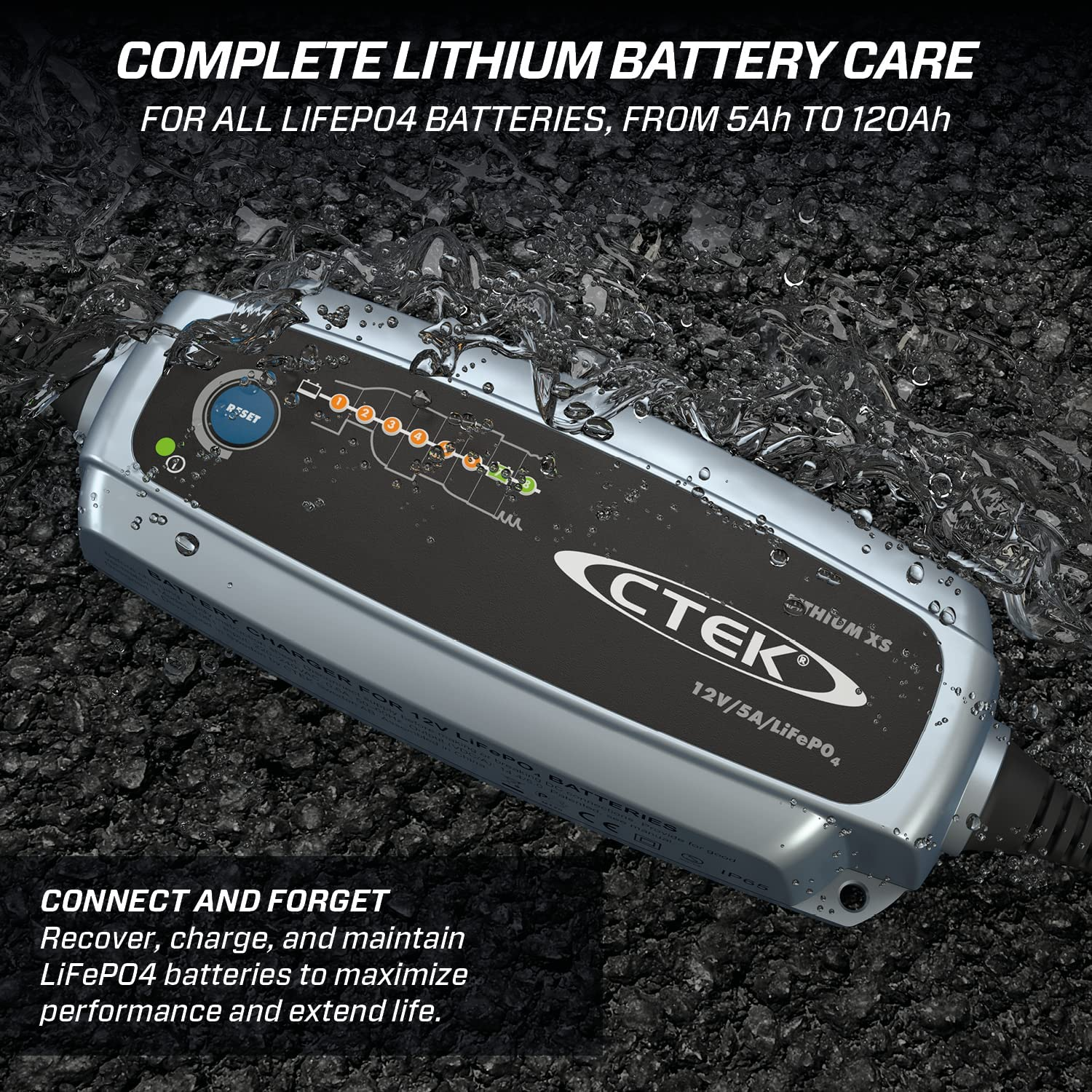 CTEK LITHIUM XS, Battery Charger 12V, Lifepo4 Battery Charger, 12V Lithium Battery Charger, Smart Battery Charger, Car Charger, Battery Tender Charger, Battery Maintainer with Connect and Forget image number 2