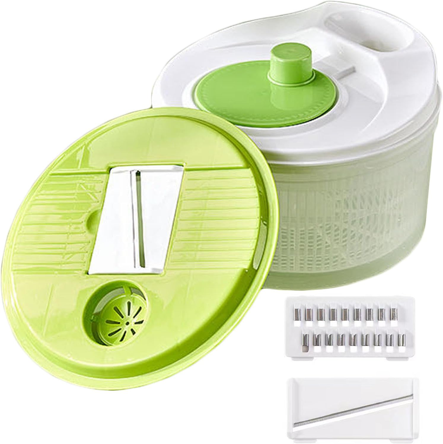 Salad Spinner Large, Vegetable Spinner Dryer Spinning Colander Vegetable Spinner Lettuce Dryer Spinner Easy to Clean Salad Spinners with Drain, Bowl, Colander, Salad Cutter Bowl, Grinder (Green) image number 4