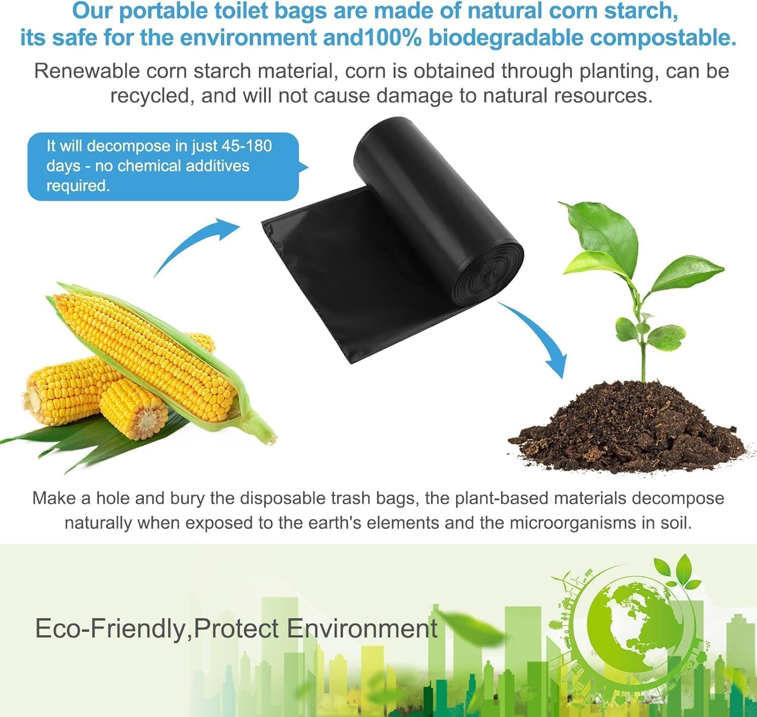 80 Portable Toilet Bags, Camping Toilet Bags, Biodegradable Porta Potty Bags, 8 Gallon Trash Bags Garbage Bags, Thickened Toilet Waste Bags Bucket Toilet, Compostable Bags image number 2