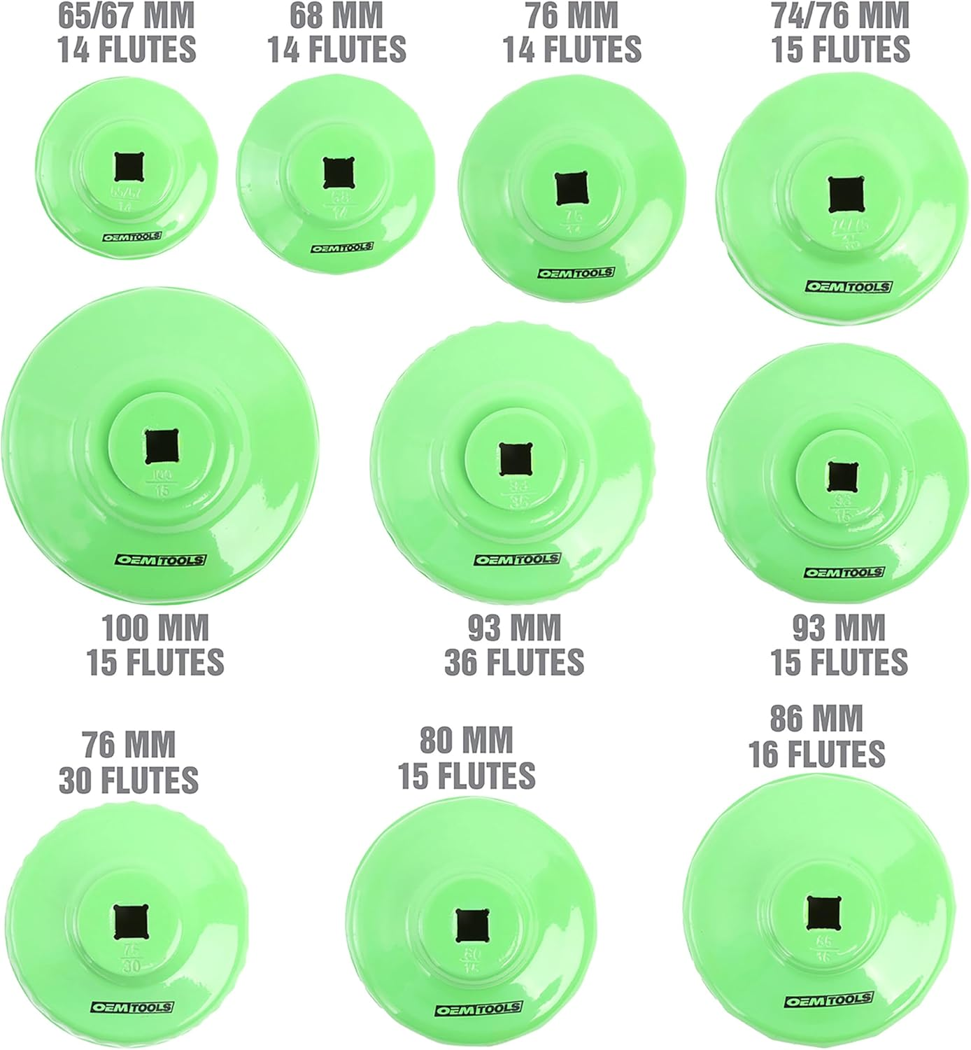 OEMTOOLS 87151 10 Piece Metric Cap Wrench Set, Green Filter Cap Oil Filter Wrench, Oil Filter Wrench Set, Oil Filter Removal, Oil Filter Socket Set