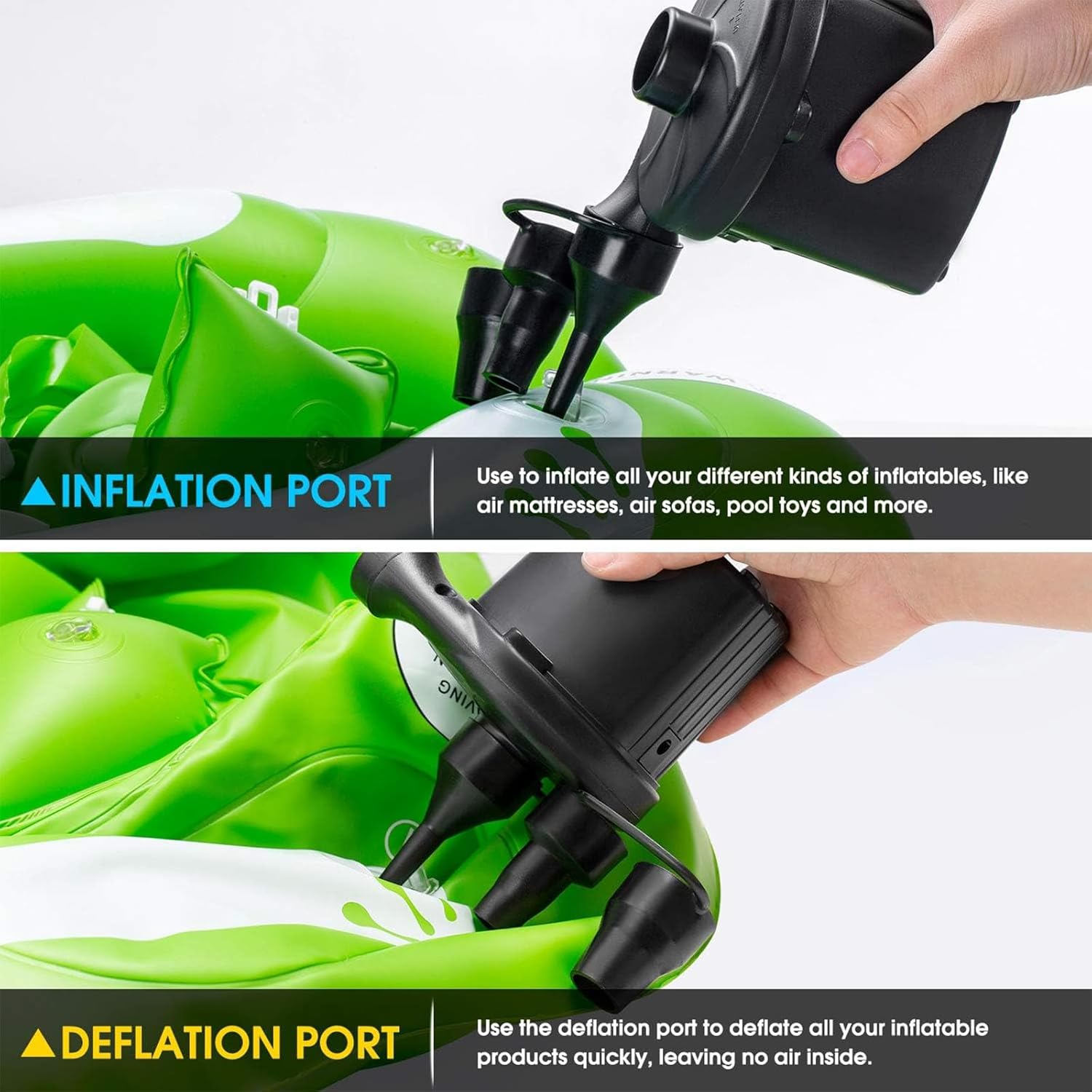 Air Pump for Air Mattresses and Inflatables, Quick Fill Inflator/Deflator for Camping, Inflatable Boats, Pools, Water Toys, and Air Beds image number 6