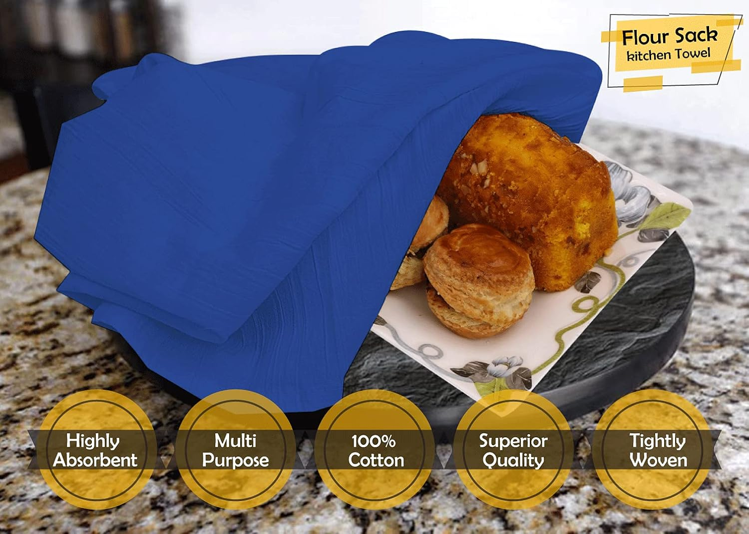 Flour Sack Kitchen Towels (Optical White, 12 Pack), 100% Cotton 28 X 28 Inches Cloth Napkins, Multi Purpose Dish Cloth | Tea Towels | Kitchen Towels&hellip; (Blue) image number 3