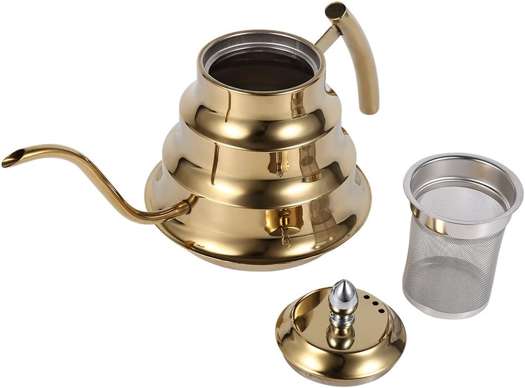 CHICIRIS Stainless Steel Coffee Pot, 1.2L Espresso Maker Mocha Pot,Coffee Machine Bamboo Joint Kettle Drip for Home, Office,Cafes (Golden) image number 4