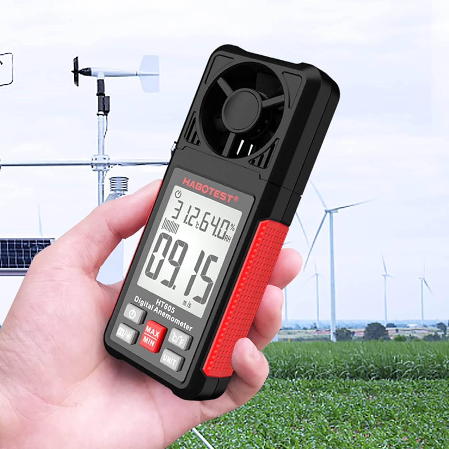 HT605 LCD Digital Anemometer Handheld Wind Speed Meter Temperature & Humidity Meter Air Velocity Temperature Tester 2.2-Inch Display Air Flow Meter Hygrothermograph With image number 3
