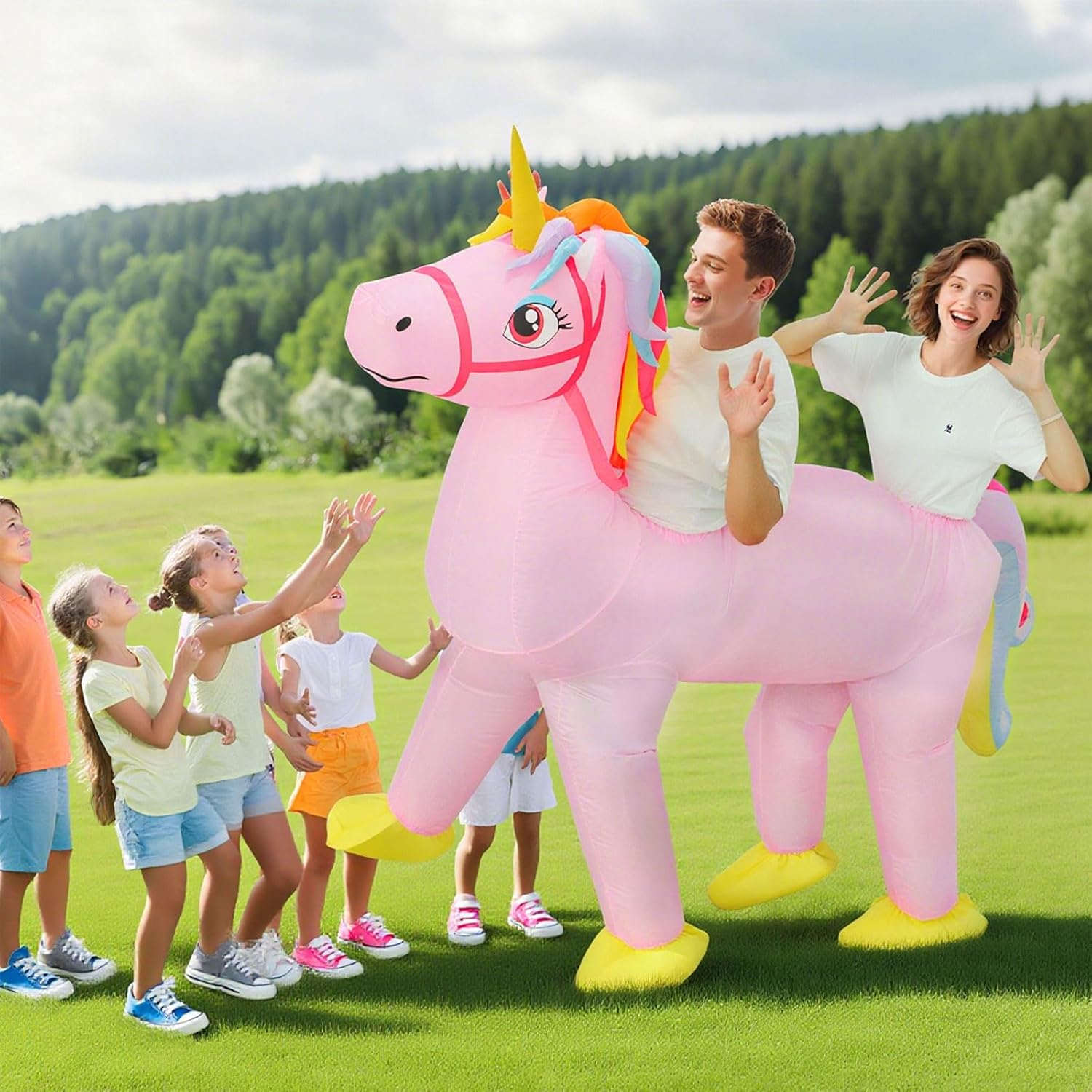 Couples Inflatable Unicorn Costume for Adults - 2 Person Riding Halloween Christmas Costume, Funny Matching Blow up Couple Outfits for Men Women Cosplay image number 3