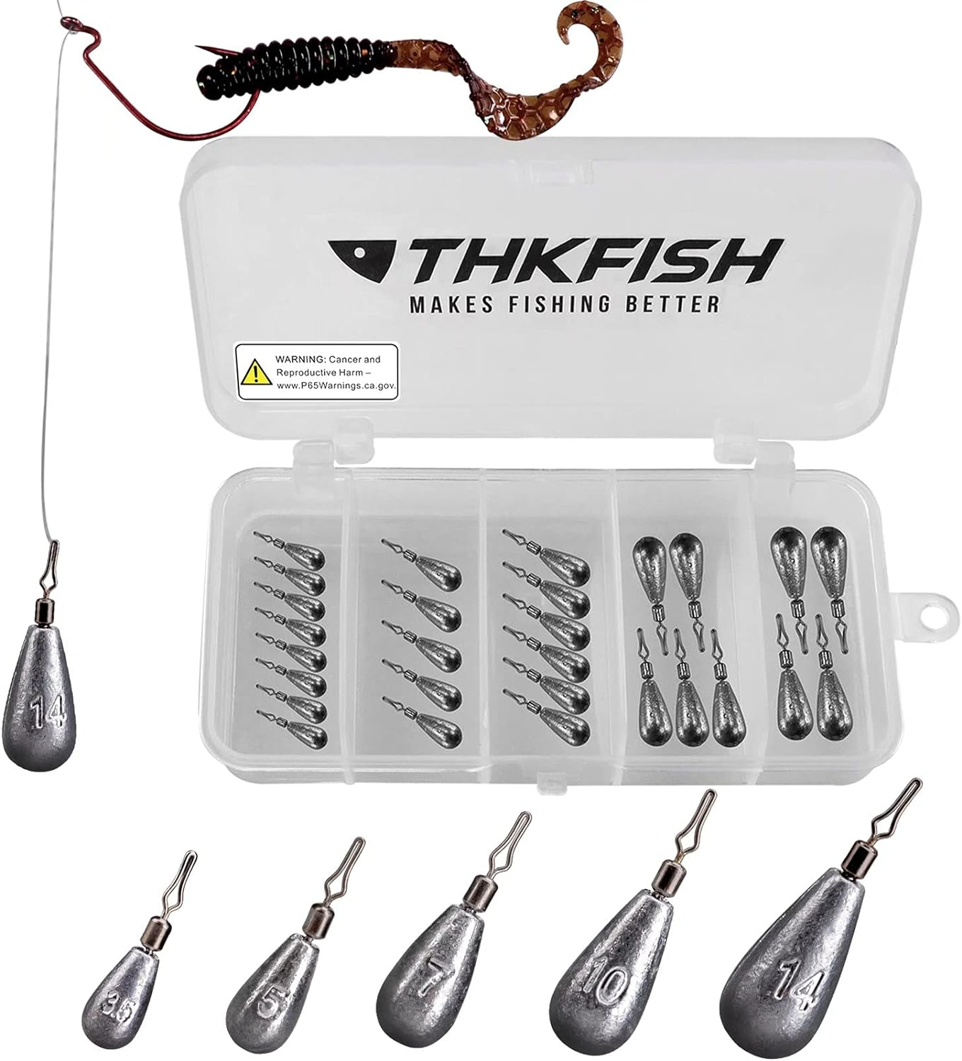 THKFISH Fishing Weights Fishing Sinker Drop Shot Weights Fishing Weights Kit Drop Shot Rig Wacky Hooks Offset Hooks Fishing Tackle 28Pcs 103Pcs