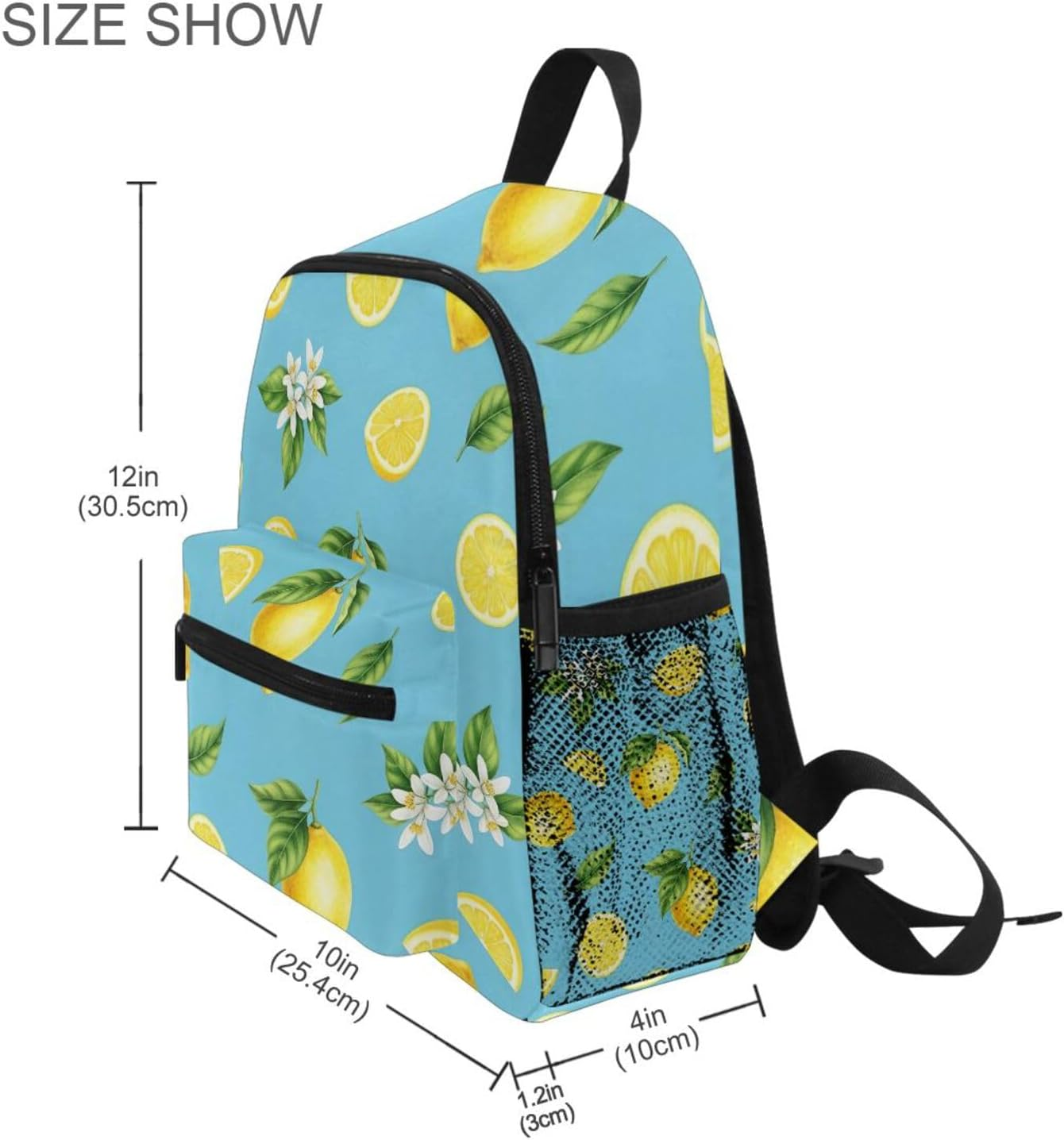 RPLIFE Watercolor Yellow Lemons Blue Toddler Girl Backpack with Name Tag, Small, 3-8 Years image number 3