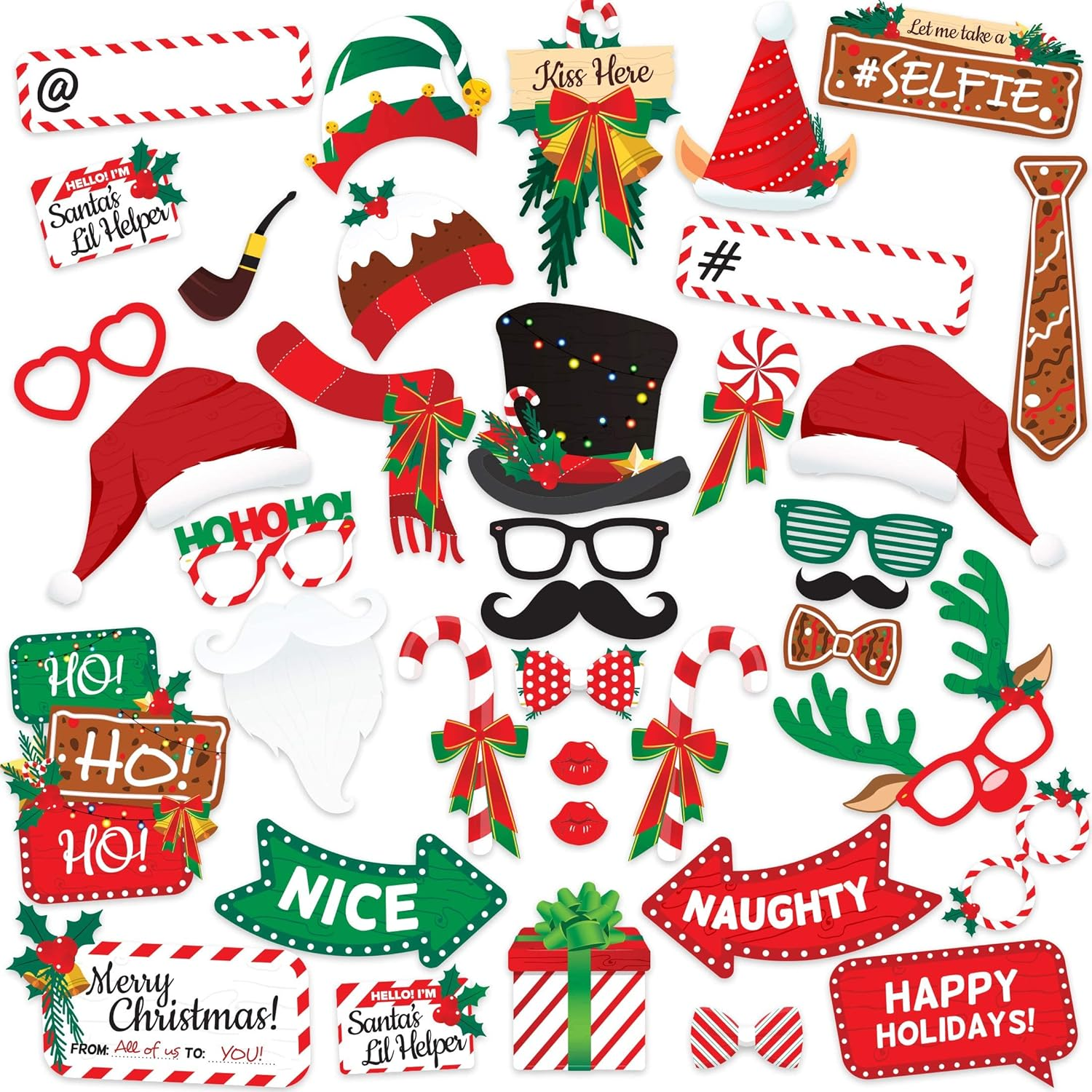 Christmas Photo Booth Props 38Pcs, Xmas Games for Party Supplies, Picture Backdrop Decorations Set Party Favors, Games for Kids & Adults, Funny Selfie Pose Sign Holiday Photo for Photography image number 6