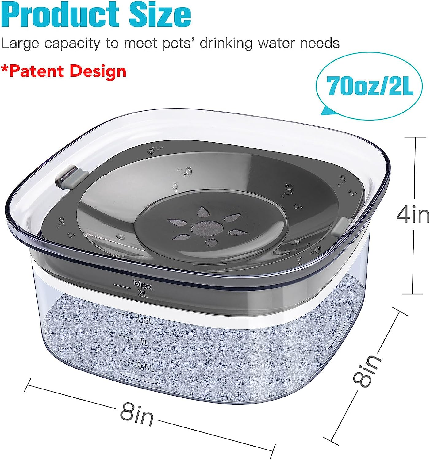 UPSKY Dog Water Bowl Slow Water Feeder 70Oz Clear Dog Bowl No Spill Pet Water Dispenser 2L Visible Water Level Slow Drinking Bowl for Dogs and Cats image number 5