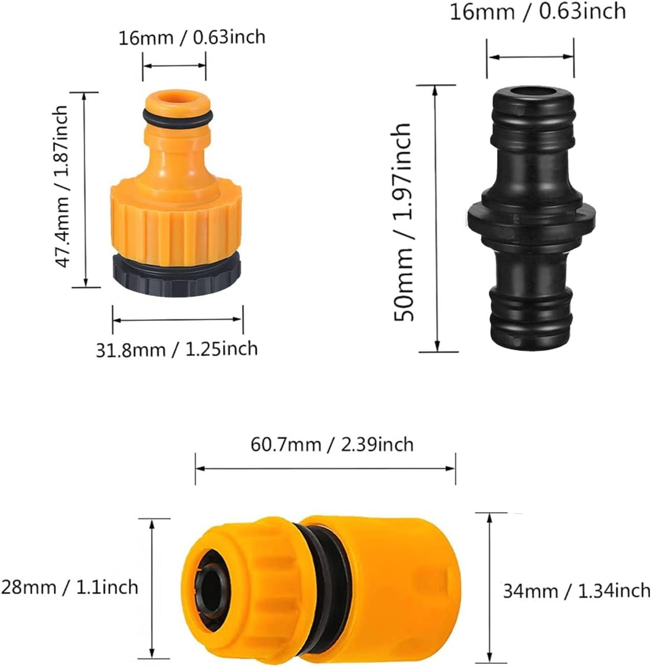 MLUOTALY Garden Hose Quick Connector Kit for 3/4 Inch or 1/2 Inch Hose, Plastic Water Hose Fittings Male and Female Connectors Hose Adapters with Rubber Washer (#03)