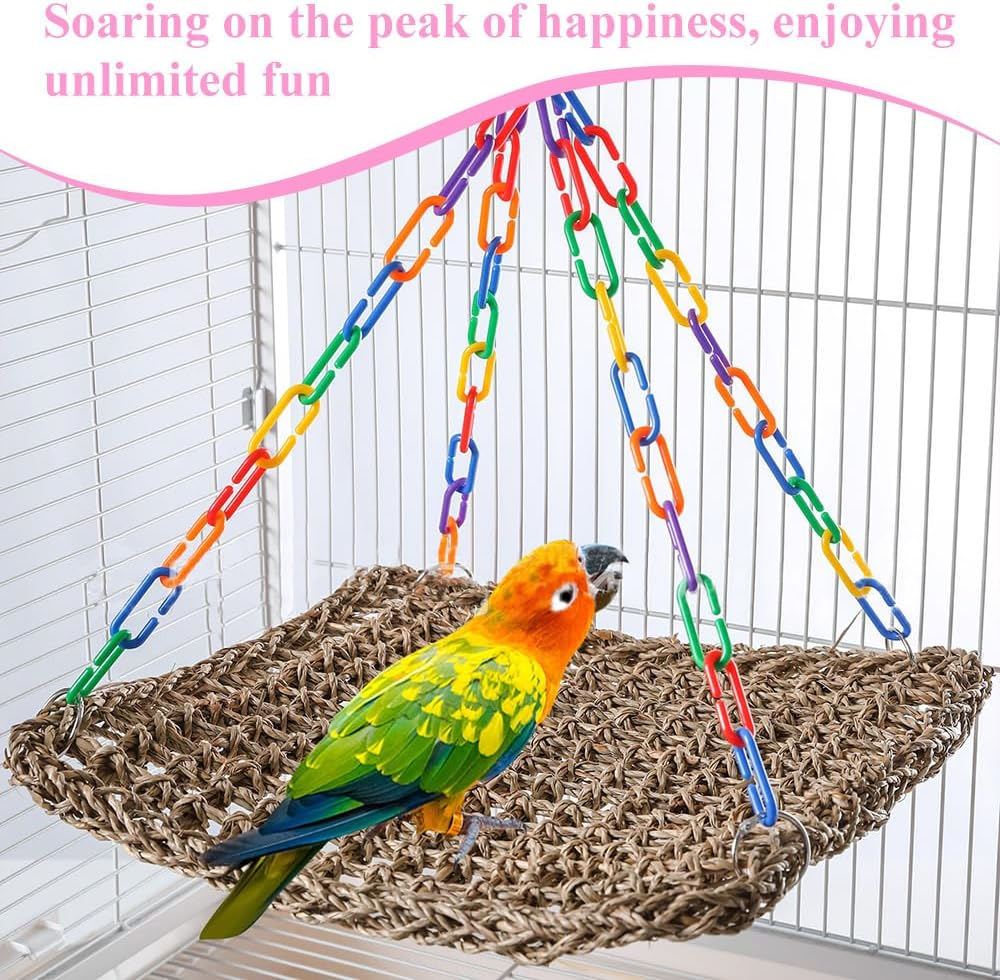 Straw Bird Hammock,Lizard Sun Terrace,Pets Essential Supplies,Durable Bird Seagrass Mat,Pet Habitat Platform,Hanging Perch Swing,For Lizard,Parrot