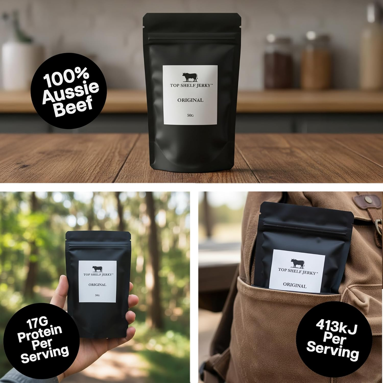 Top Shelf Beef Jerky | Original Beef | Authentic Beef Jerky | Full Flavour Jerky | 50G | Aussie Made