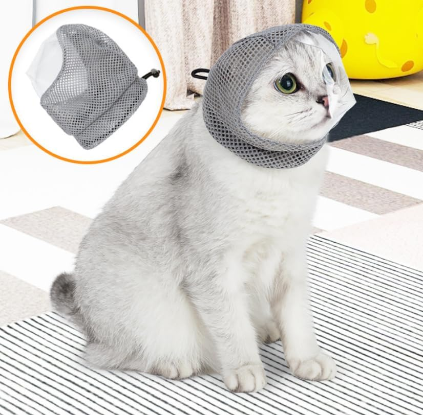 Quhoxdye Cat Muzzle, anti Bite Mesh Muzzle for Kittens, Breathable Grooming Helmet Mask for Nail Trimming for Prevent Biting Chewing, Cats Grooming Nail Trimming Bathing Pet Supplies (Grey, Medium) image number 6