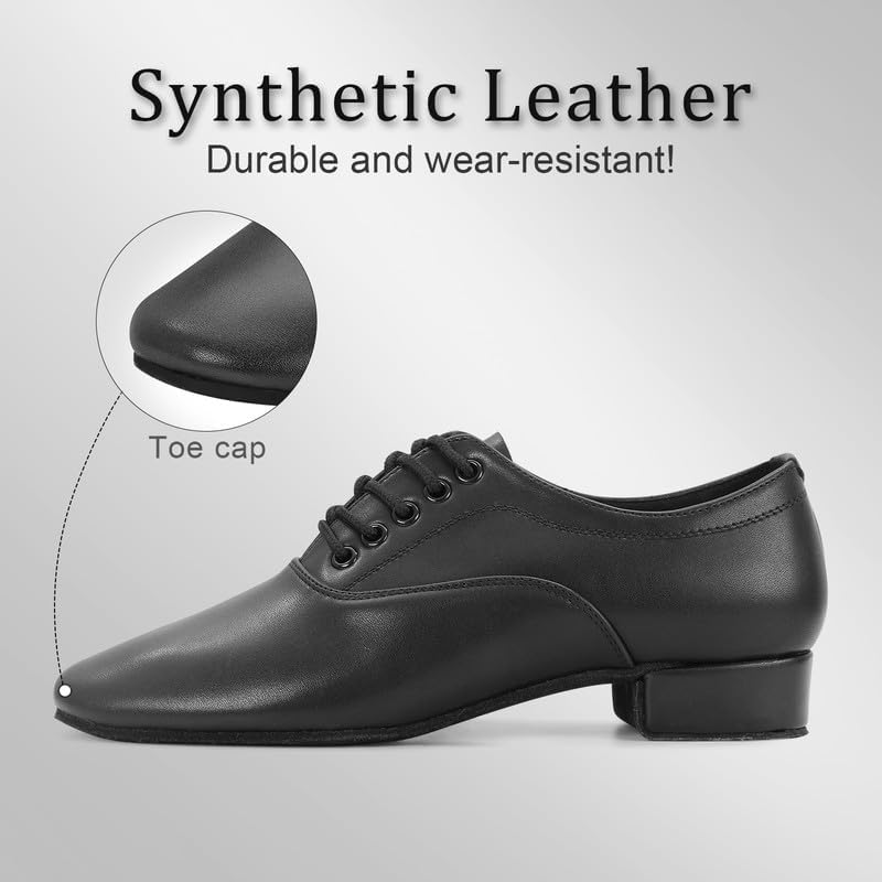 Men'S Ballroom Dance Shoes Leather Lace-Up Dancing Shoes Character Shoes for Latin Tango Salsa Waltz, Black image number 2
