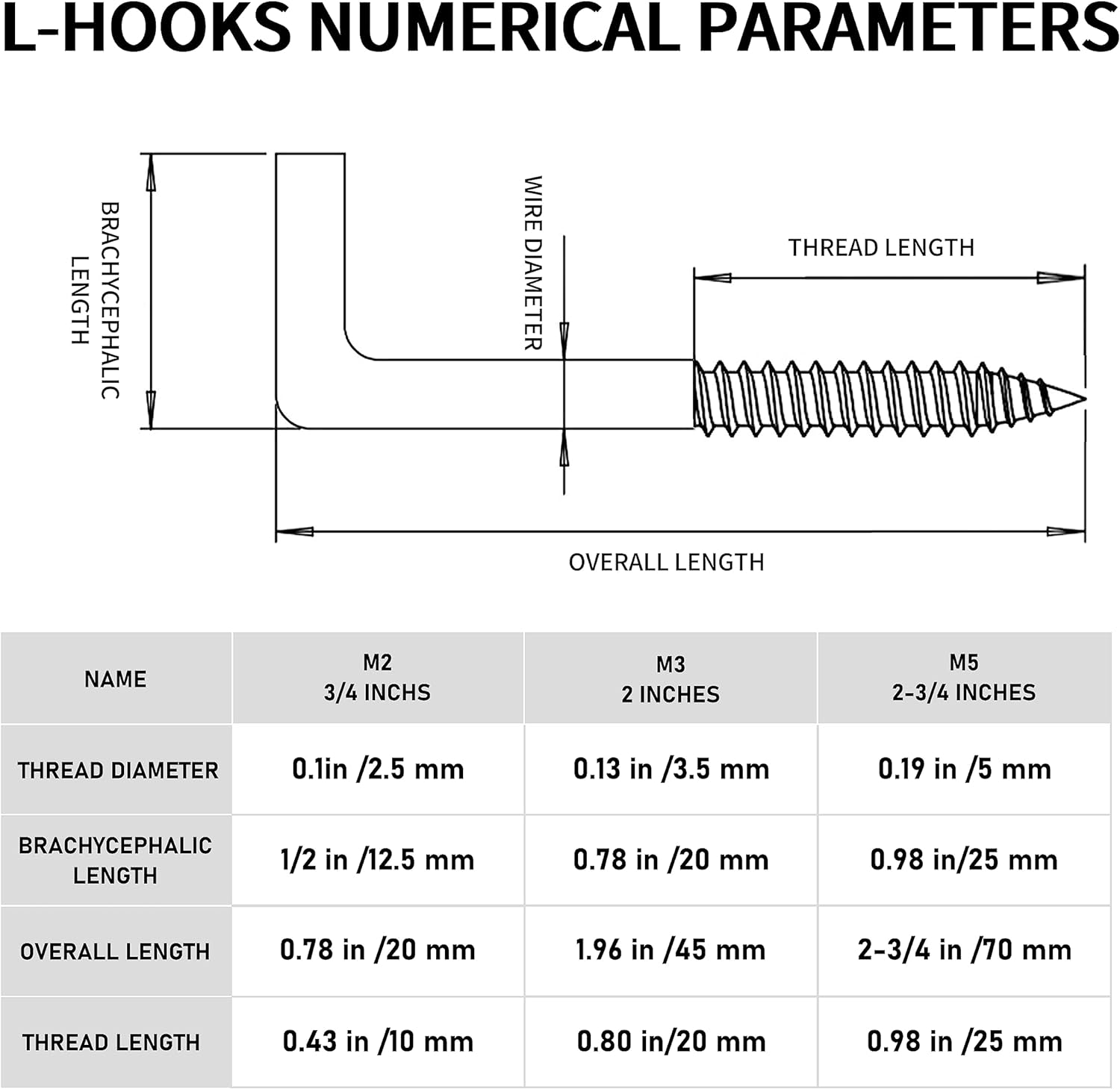Soimuk 304 Stainless Steel 2 in Screw-In Hooks 50 Pcs, 7 Shapes, Right Angle Medal Hooks, L Shaped Screw Hooks for Hanging