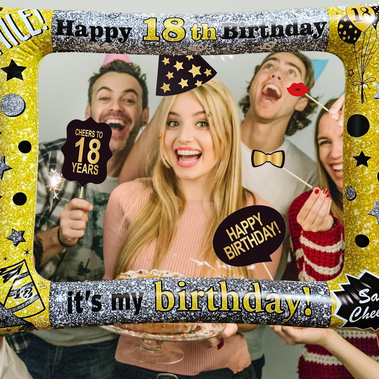 18Th Birthday Inflatable Photo Booth Selfie Frame & Props Set Giant Selfie Photo Booth Picture Frame Photo Props Blow up Photo Frame for 18 Years Old Birthday Party Decoration Suppliese image number 1