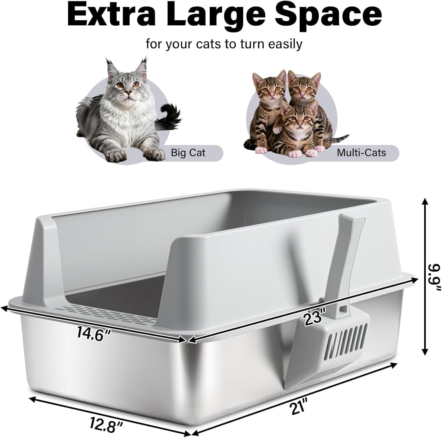 Stainless Steel Litter Box, XL Metal Cat Litter Box with Lid, Extra Large Cat Litter Boxes for Big Cats with High Sides, Easy Cleaning, Non Stick, No Smell, Include Scoop and Mat image number 1