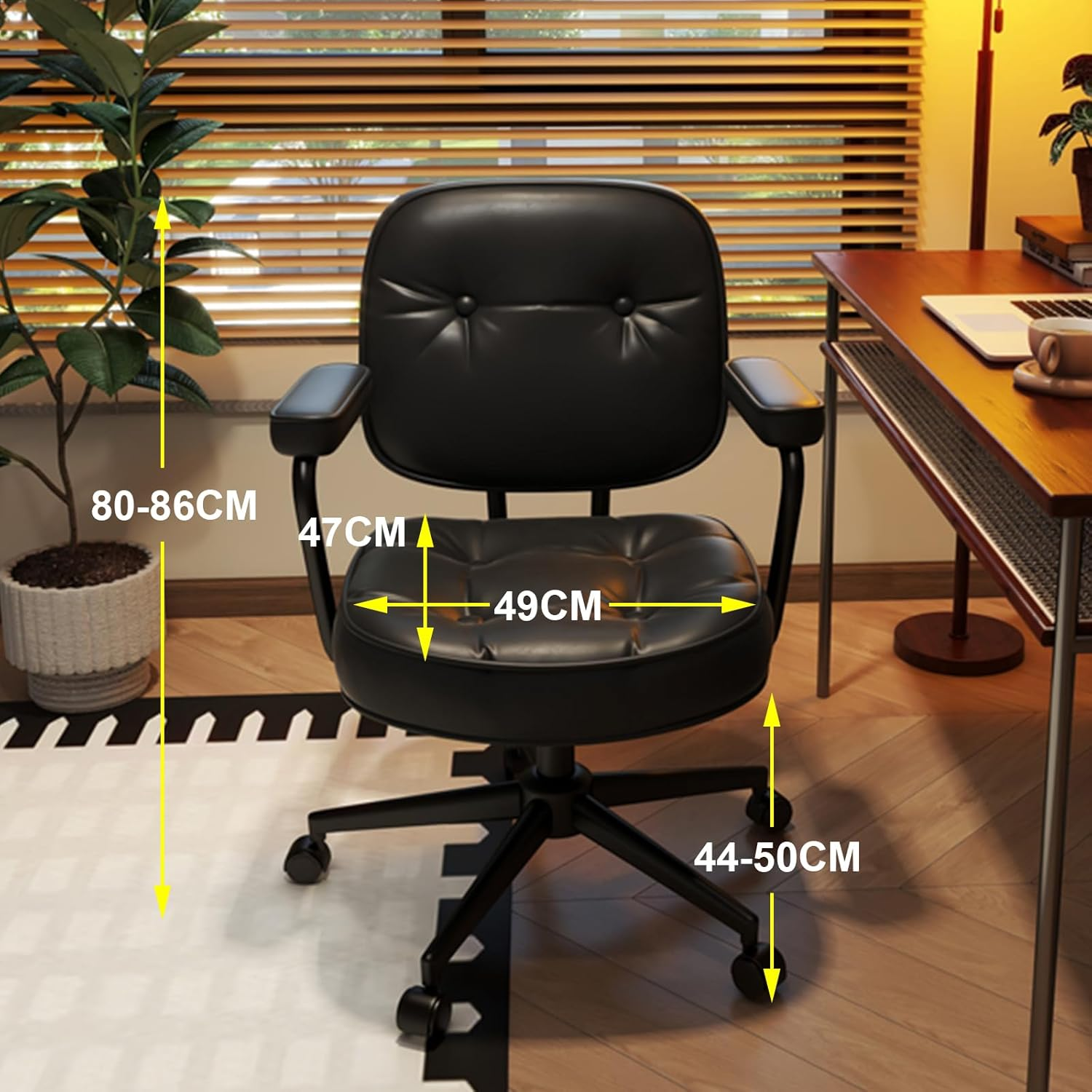 Minexiaojia Home Office Chair with Adjustable Height, 360&deg; Swivel PU Leather Desk Chair - Armrest Computer Chair for Back Support, Comfortable Rolling Chair for Home Office, Gaming Chair (Black) - Black image number 5