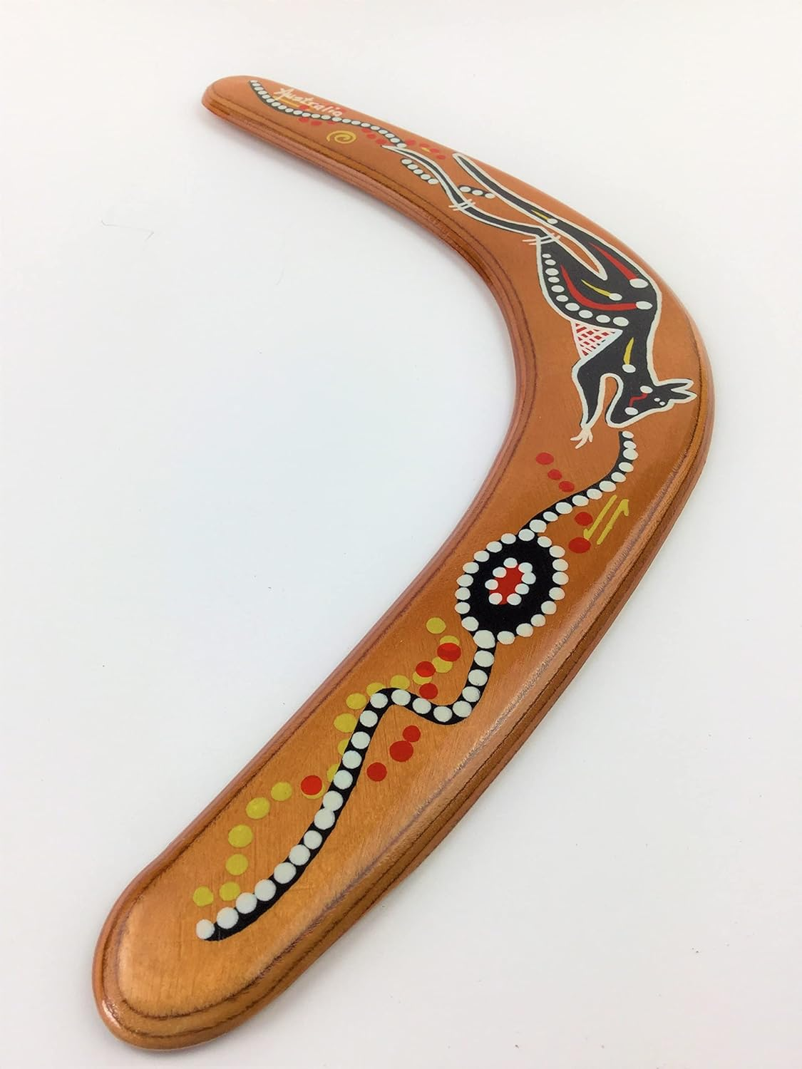 Australian Made Carded 14" Decorated Wood Throwing Boomerang - Kangaroo Design image number 1