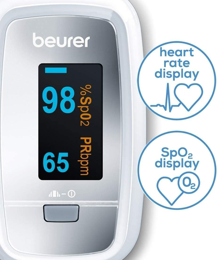 Beurer Instant Digital Fingertip Pulse Oximeter, Blood Oxygen Saturation & Pulse Rate Monitor with Accessories, PO30 image number 1
