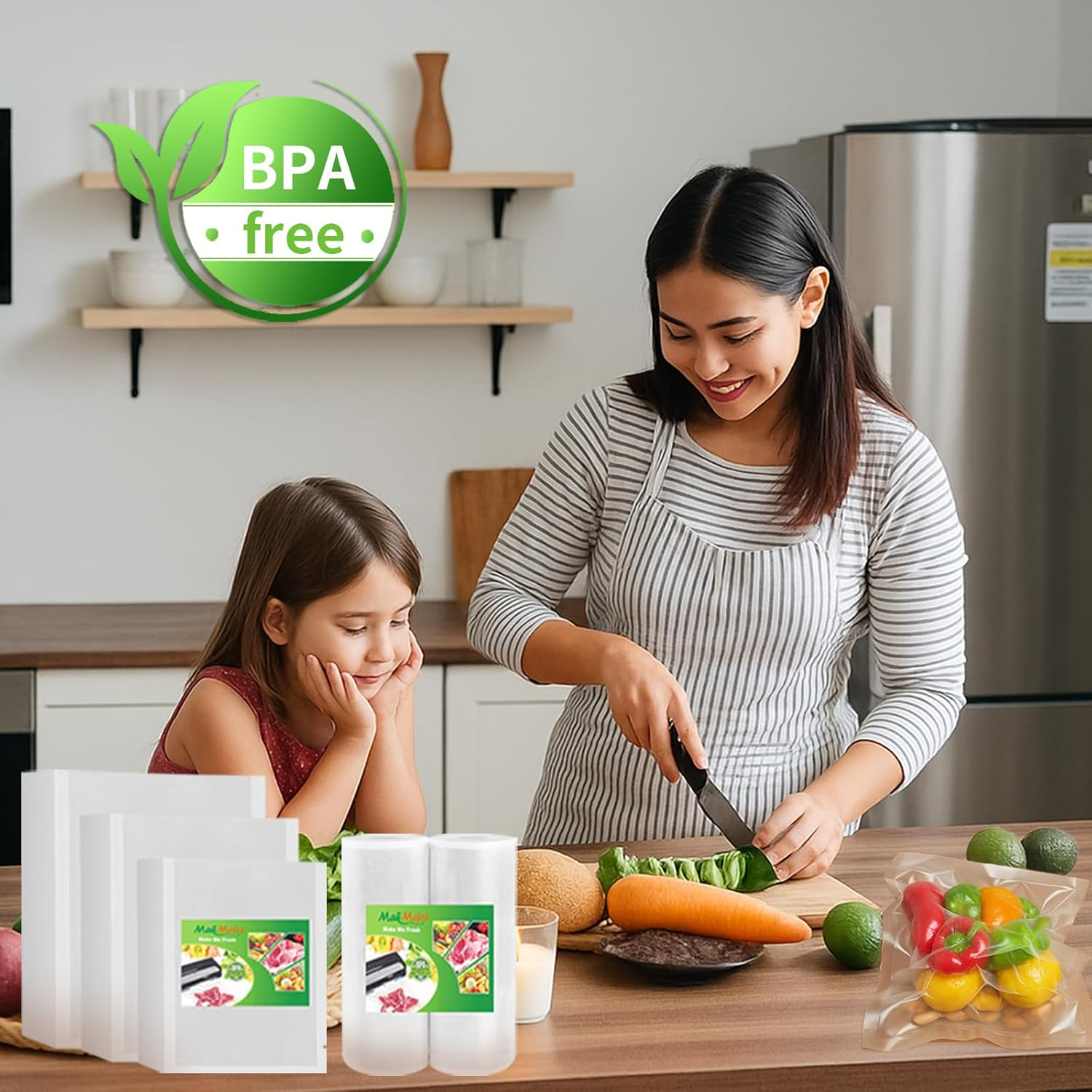 Makmefre 300 Quart Size 20X30Cm Vacuum Sealer Bags with BPA Free and Heavy Duty,Great for Food Storage Vaccume Sealer Precut Bag