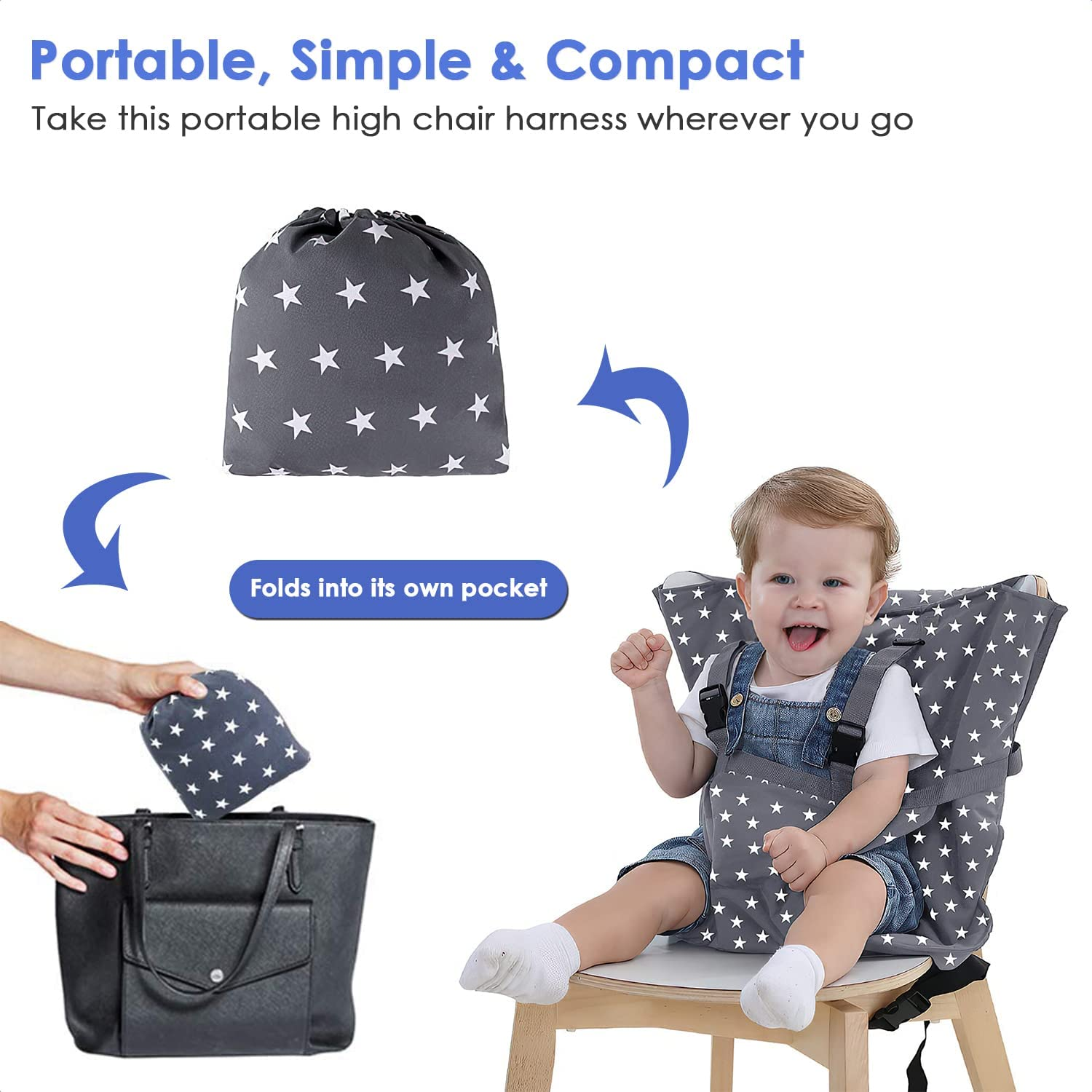 Baby Travel Harness, Portable High Chair Safety Seat with Adjustable Straps and Shoulder Belt for All Kinds of Baby Dining Chairs - Home, Restaurant, Travel