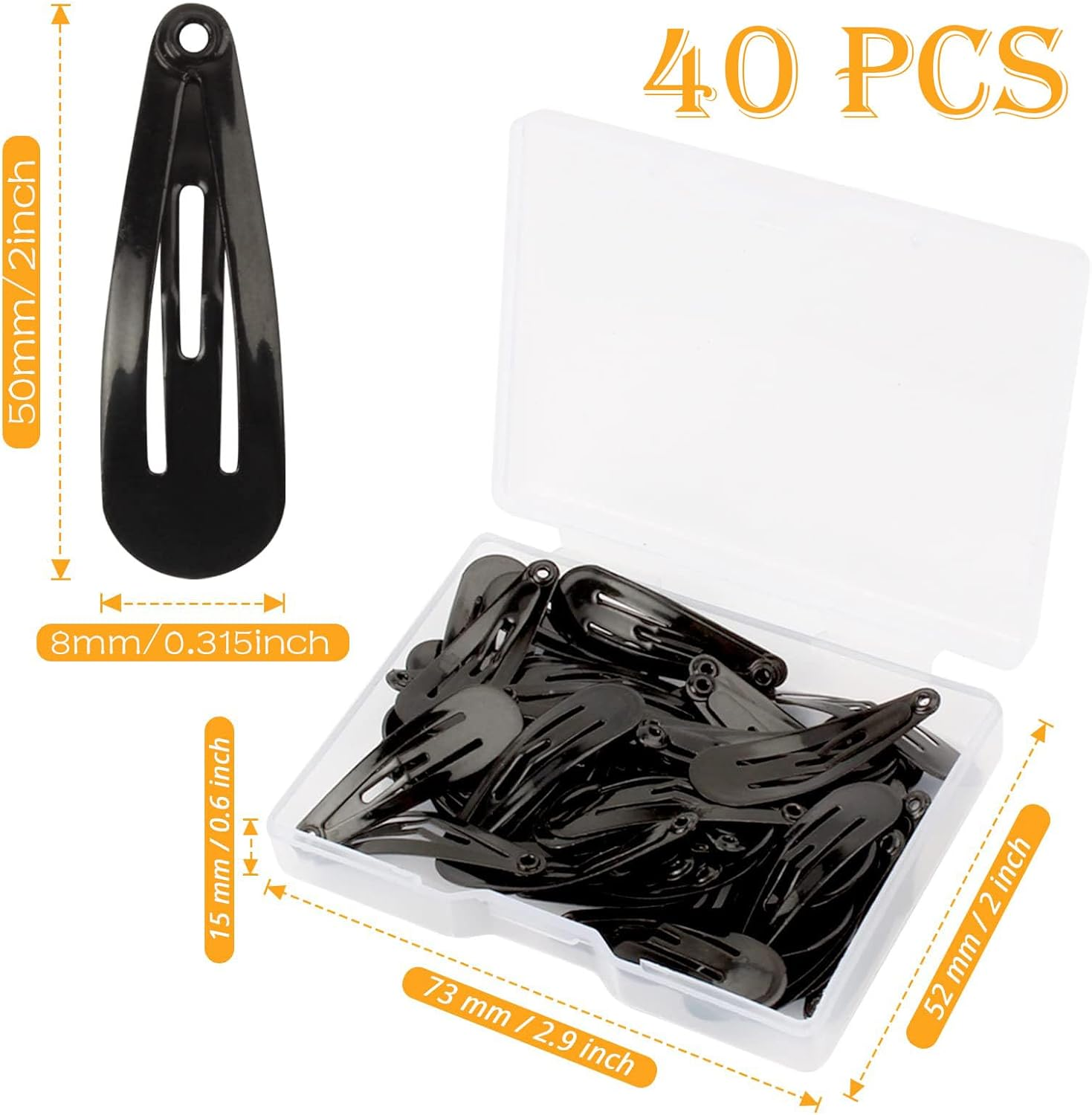 40PCS Black Snap Hair Clips, 2Inch Hair Clips Metal, Hair Clips Slides, Beauty Hair Accessory, Metal Snap Barrettes, Hair Barrettes for Kids Women