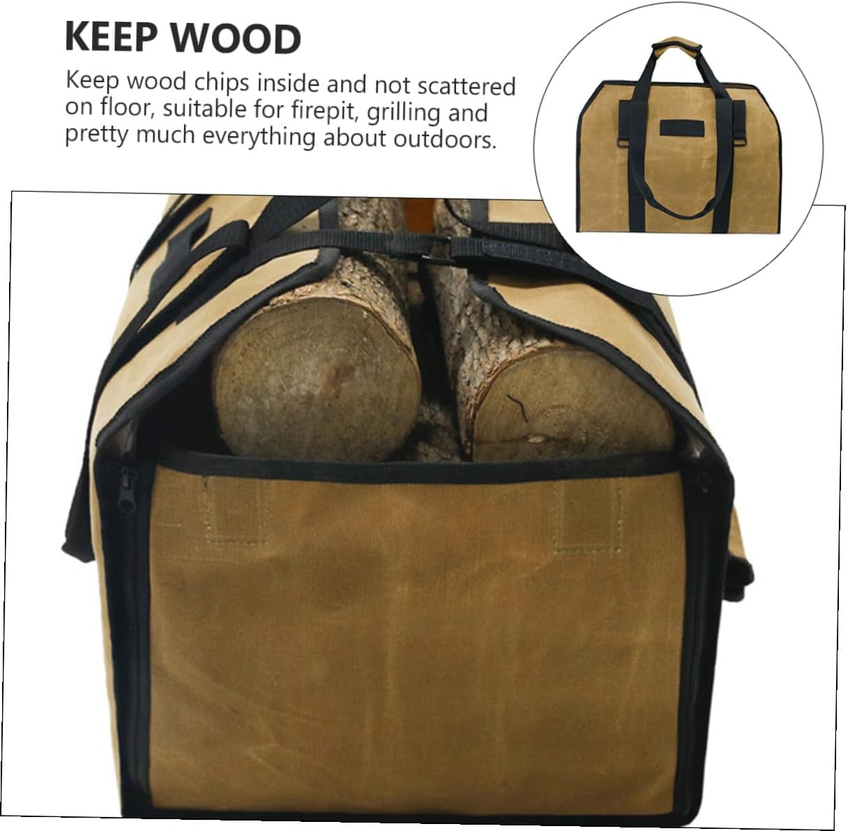 Capacity Waxed Canvas Firewood Tote Bag Firewood Carrier with Padded Handles Log Handbag for Outdoor Fireplace and Camping Use image number 3