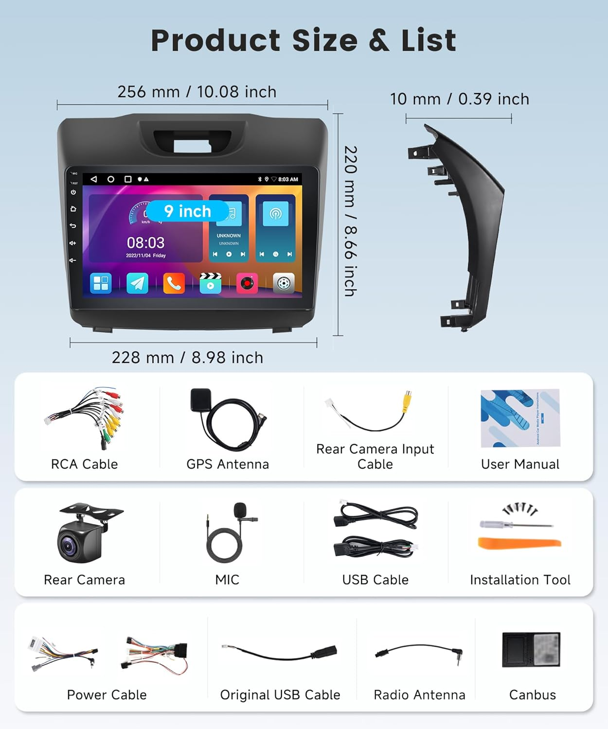 2G 64G for Isuzu DMAX and Chevrolet Trailblazer Holden S10 Colorado 2015-2018 Android Car Stereo Radio, 9 Inch Touch Screen Carplay Android Auto Mirror Link GPS Wifi Bluetooth FM/RDS Backup Camera image number 3