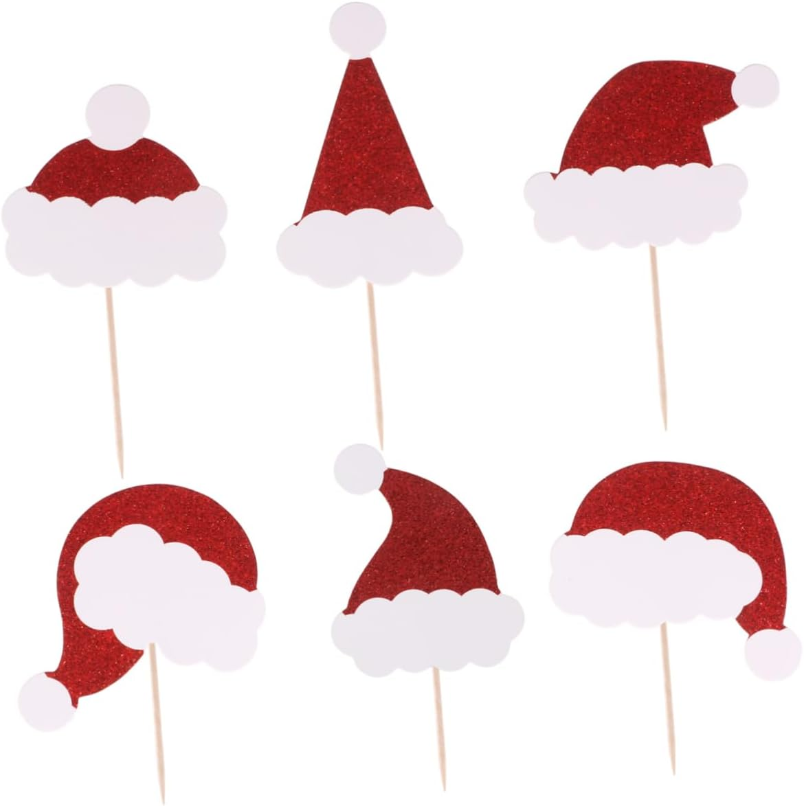 24Pcs Christmas Hat Toothpick Flags Cake Toppers for Food Fruit Picks Glitter Party Decorations for Christmas Table Decor Random Style image number 5