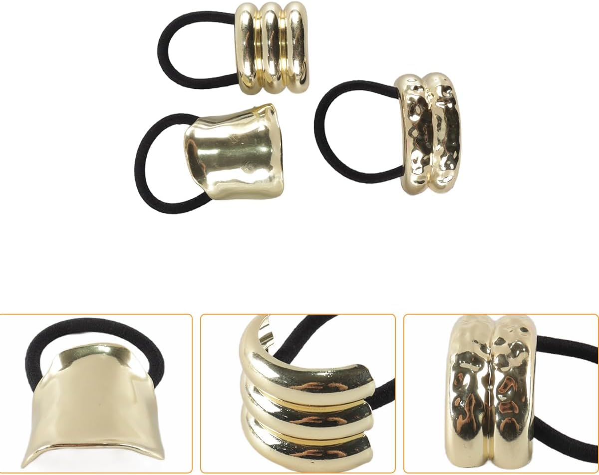 Orivin 3 Pack Gold Oversized Versatile Hair Bobbles with Spring Clip for Women and Girls image number 3