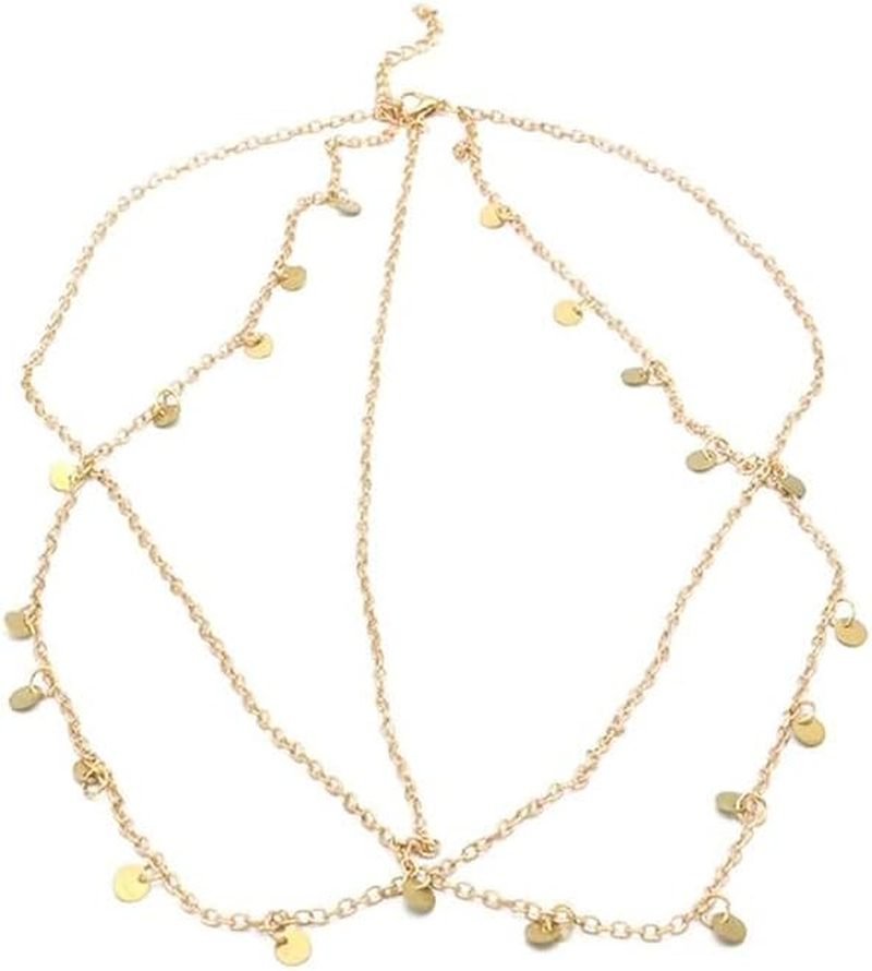 AIMALL Boho Layered Gold Tassel Pendant Head Chain for Women and Girls, Gypsy Sequin Forehead Headpiece for Festivals, Halloween, Proms, and Costume Jewelry