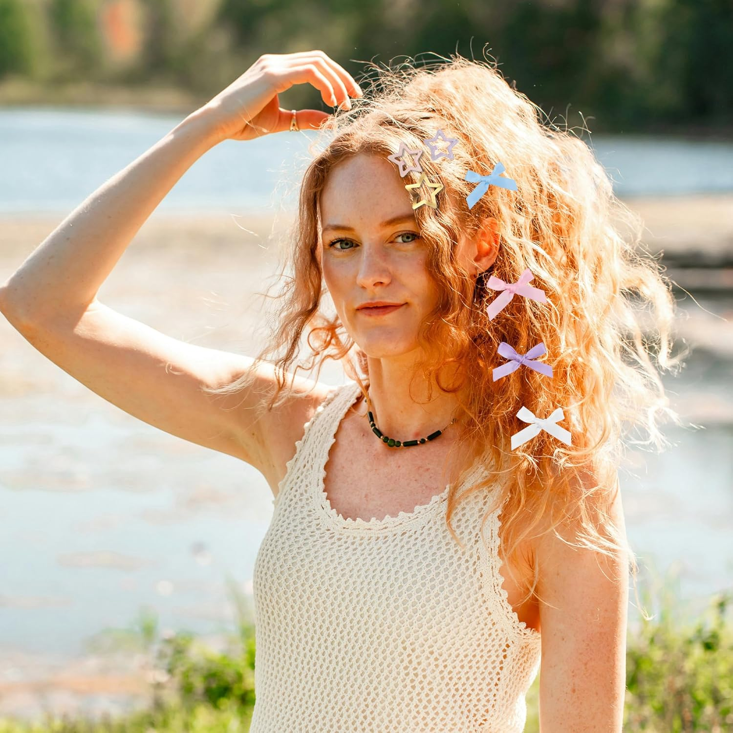 25 PCS Small Hair Bows, 30 PCS No Slip Star Hair Clips, Cute Bow Hair Clips for Women, Metal Star and Satin Bow Barrettes for Hair Decor (Colorful) image number 4