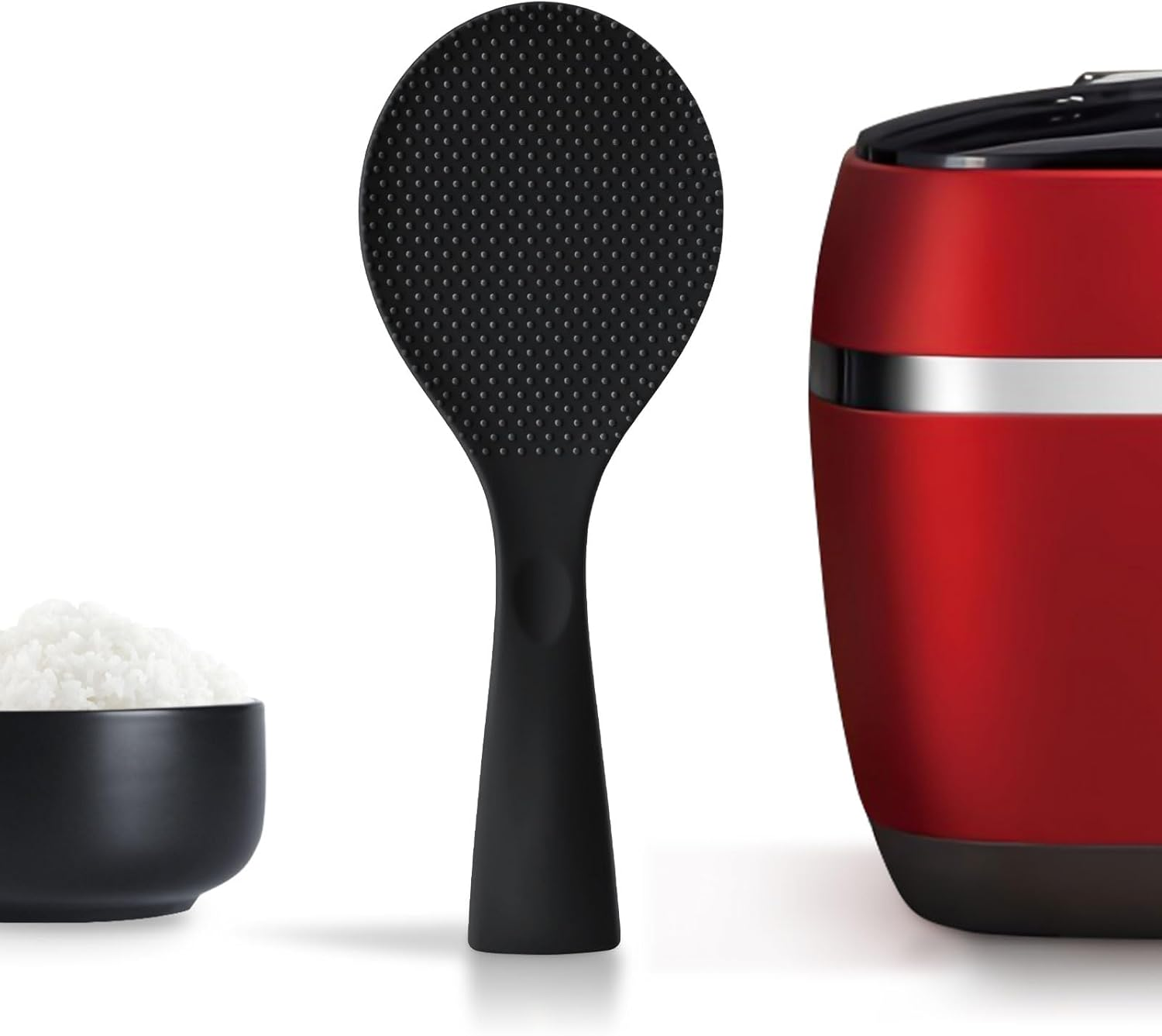 Firekylin Rice Paddle, Silicone Standing Rice Spatula with Non Stick Rice Spoon Paddle Heat Resistant Rice Cooker Spoon, Serving Spoon for Rice(Black) image number 3