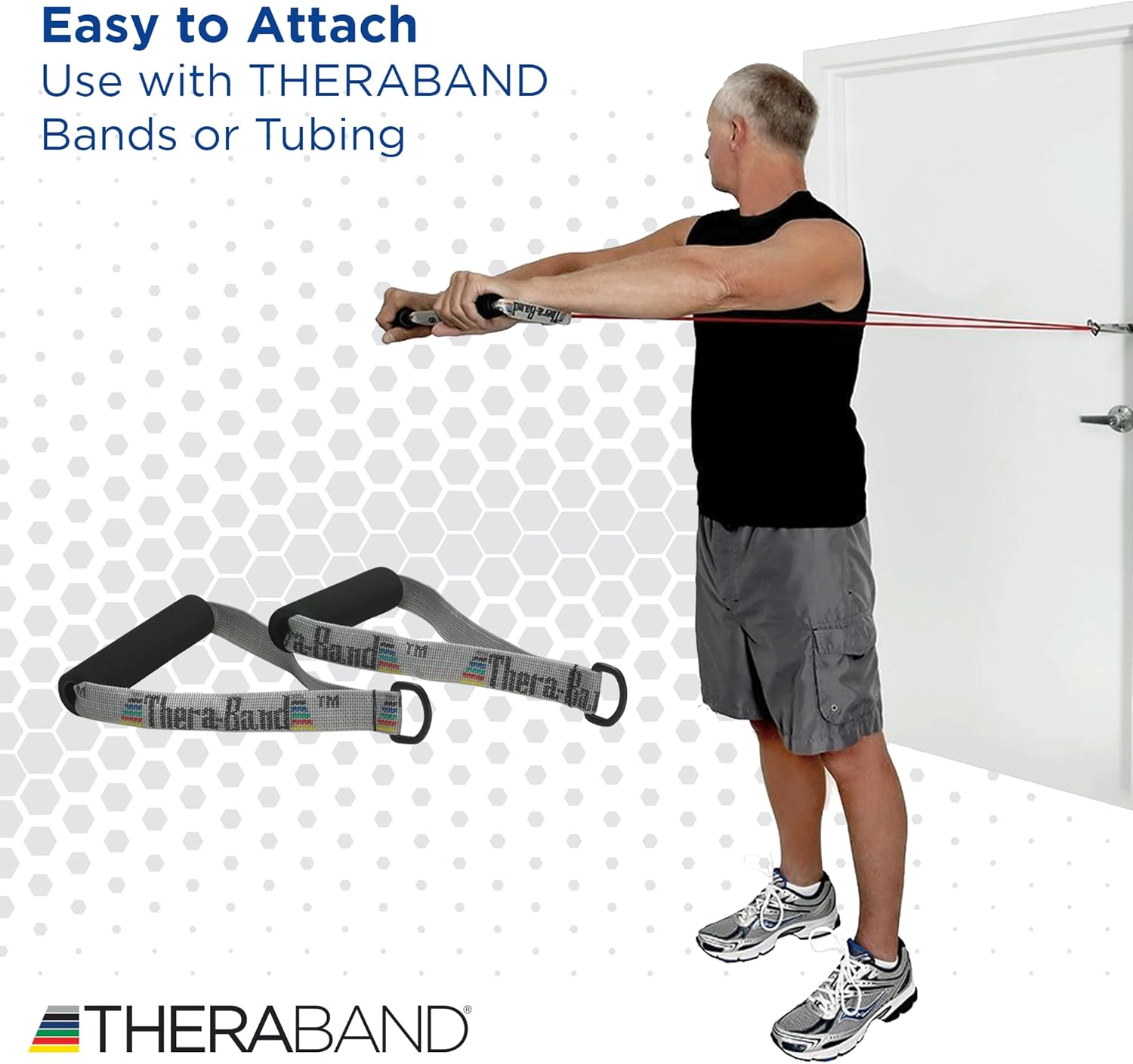 Theraband Resistance Band Handles, Attachments for Resistance Bands and Tubing, Pair of Foam Grip Pull Handles for Lower and Upper Body Exercises, Pilates, Yoga, Home Workouts without Weights image number 1