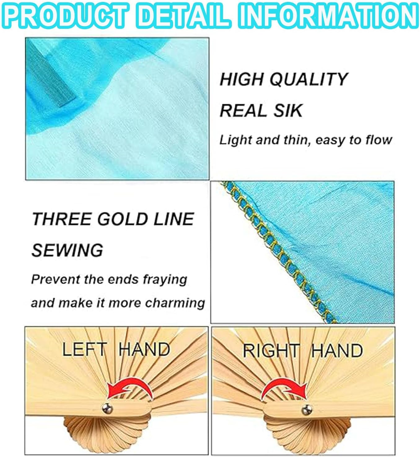 Silk Belly Dance Fan Veil, 1 Pair Long Folding Fans, Bamboo Fan for Belly and National Dance image number 3