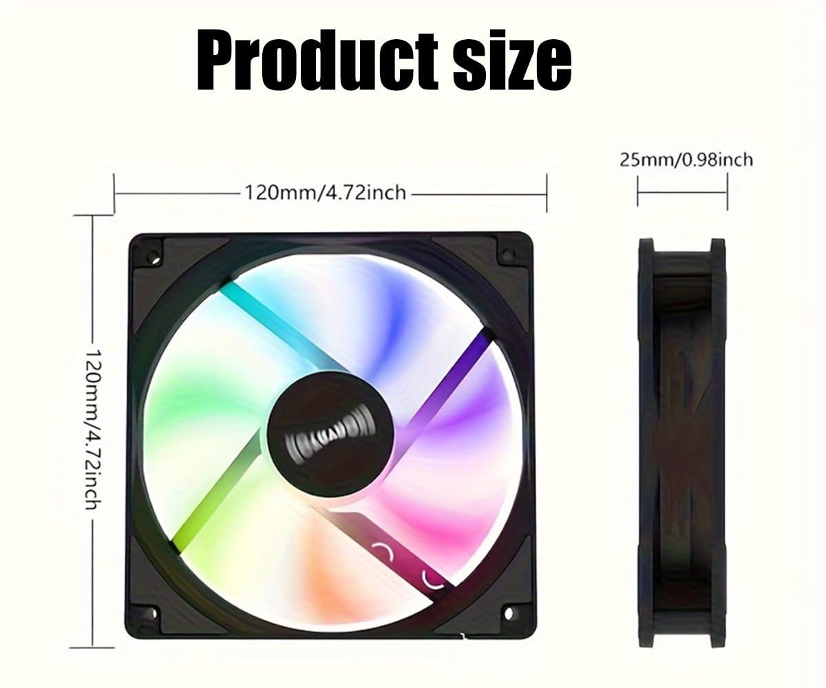 2 Pack 120X120X25Mm 12V PC Cooler RGB Fans Silent Version High Airflow PC Fans, Hydraulic Bearing - Low Noise RGB Fans with 4 Pin PSU Plug Computer Fans Air Cooling image number 3