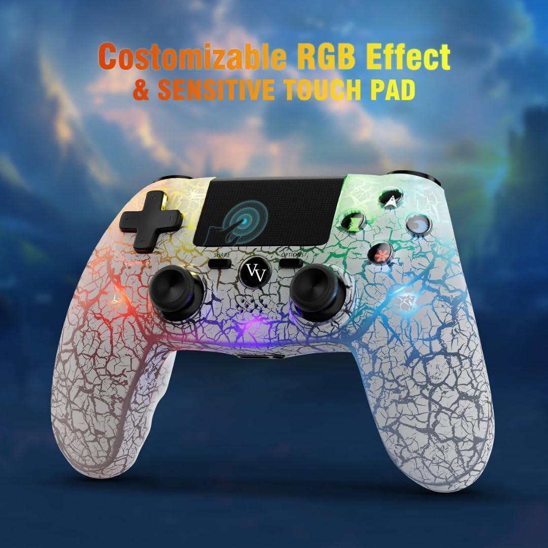 Venture Verse RGB Wireless Controller Made for Ps4,Wireless Remote Control Compatible with Playstation 4/Slim/Pro,With Double Shock/Audio/Six-Axis Motion Sensor(Cracked White) image number 2