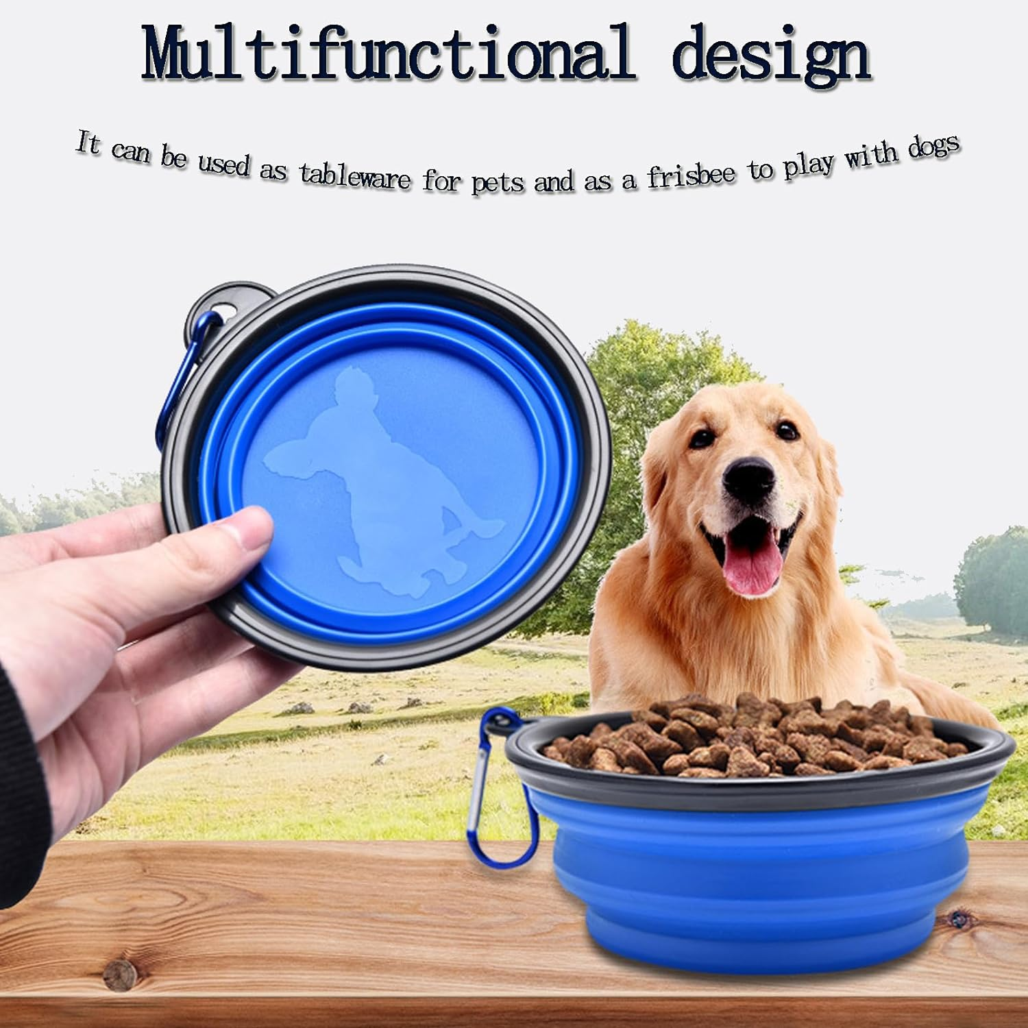 Dog Bowl,Pet Collapsible Bowls,2 Pack Portable and Foldable Pet Travel Bowls with 2 Carabiners,Collapsible Dog Water Feeding Bowls Dish for Dogs Cats and Small Animals (Blue+Green) image number 1