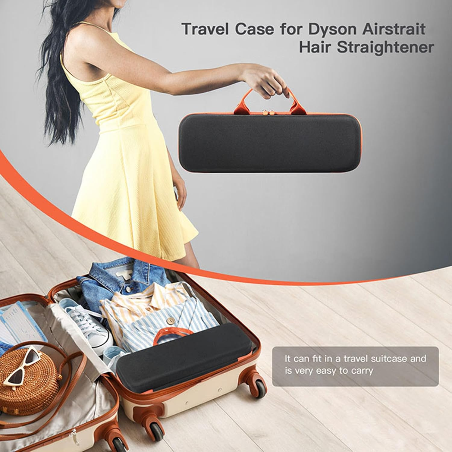 EUGOOCX Hard Travel Case Compatible with Dyson Airstrait HT01 Hairdryer Straightener, Portable Storage Bag for Hair Straighteners Accessories(Black, Small)