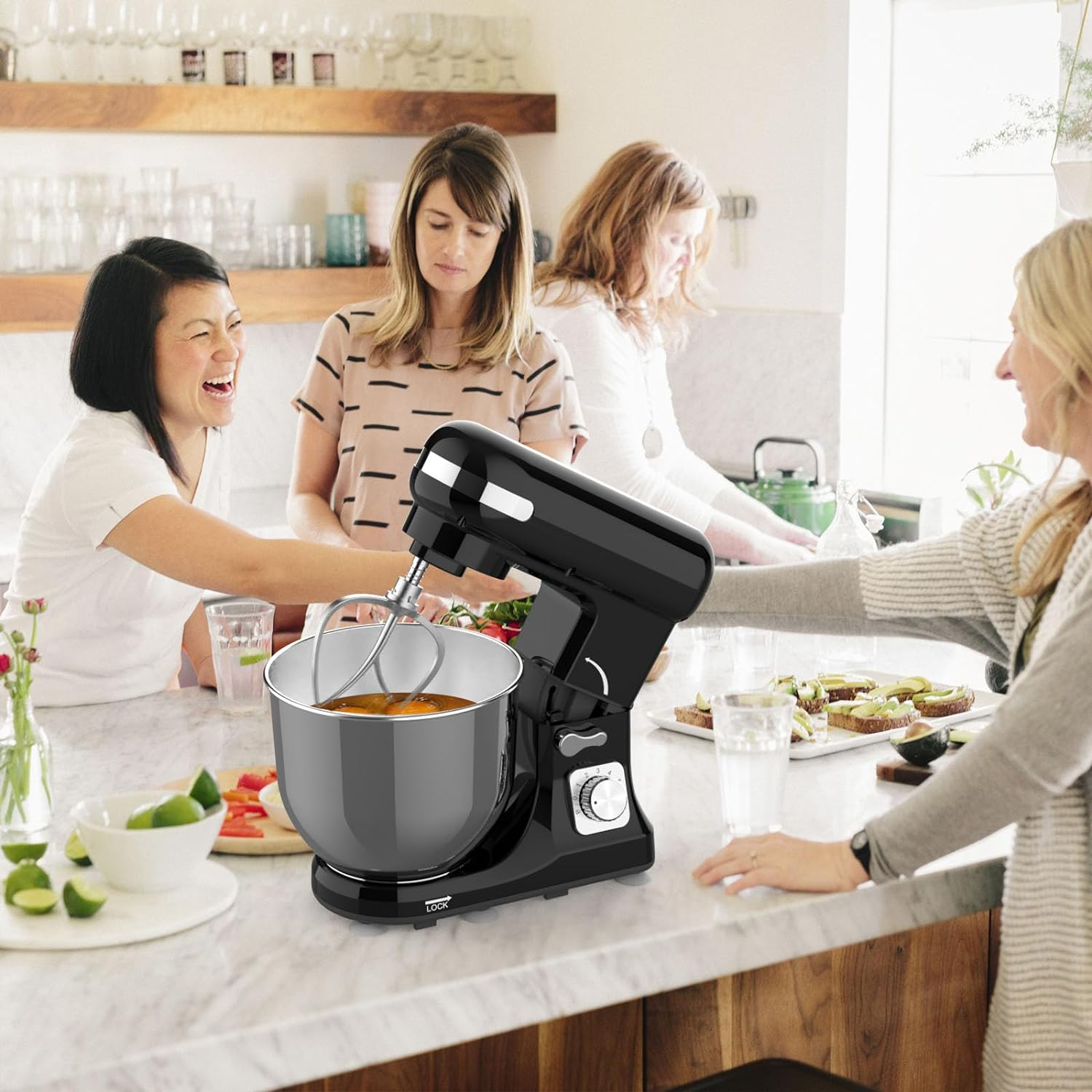 6.5L Stand Mixer, Black Electric Food Mixer, 6-Speed Flour Grinder Minced Meat, Kitchen Machine with Dough Hook, Whisk & Beater (1400W) - Green image number 2