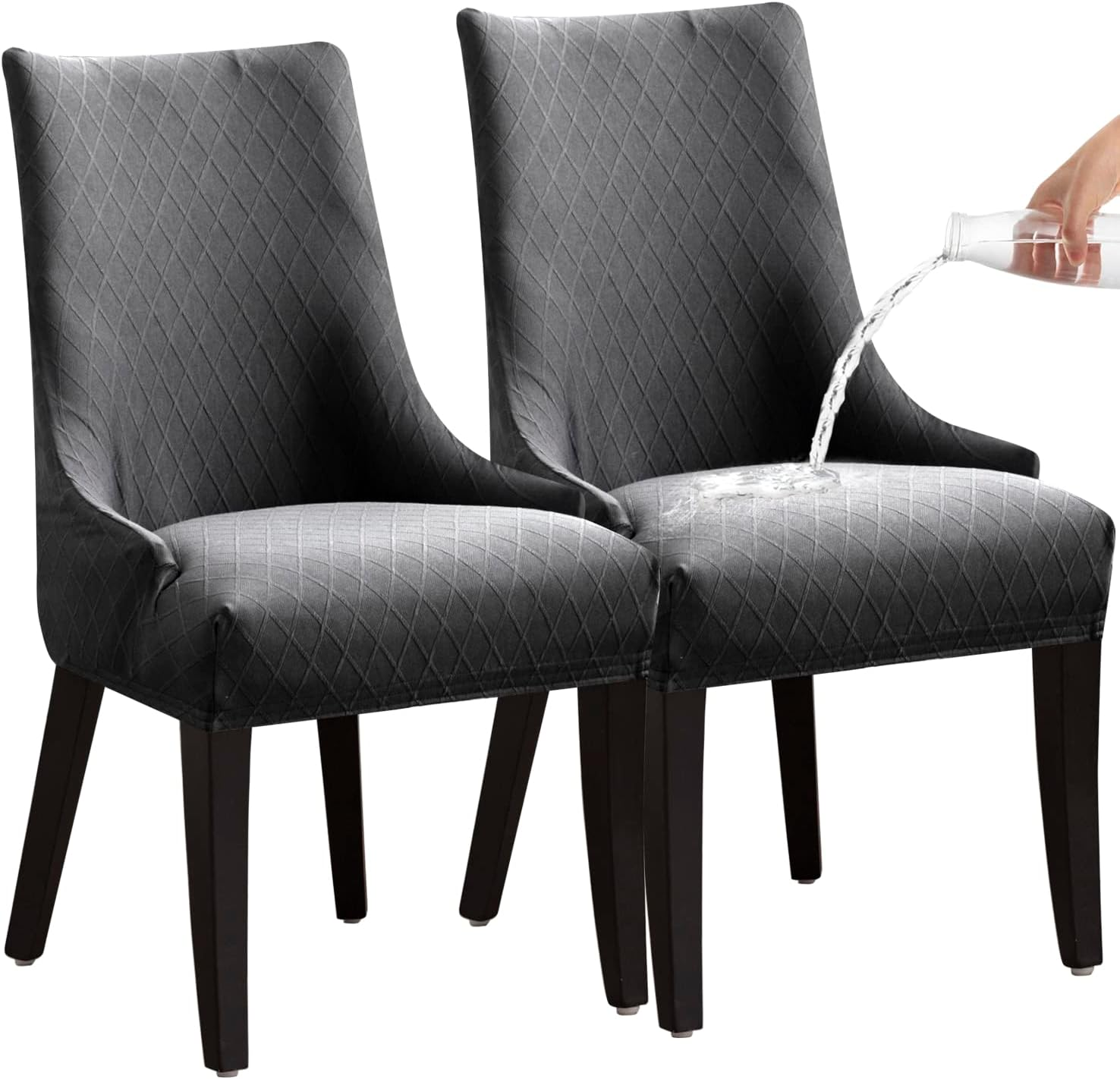 LANSHENG Stretch Rhombic Geometric Wingback Chair Covers Slipcover - Reusable Arm Chair Protector Cover, Washable Dining Chair Covers Protectors for Dining Room (Grey, Set of 2) image number 4