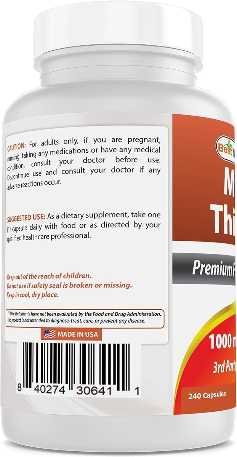 Best Naturals Milk Thistle Extract 1000Mg Equivalent - 240 Capsules - Non-Gmo & Gluten Free (240 Count (Pack of 2)) image number 2