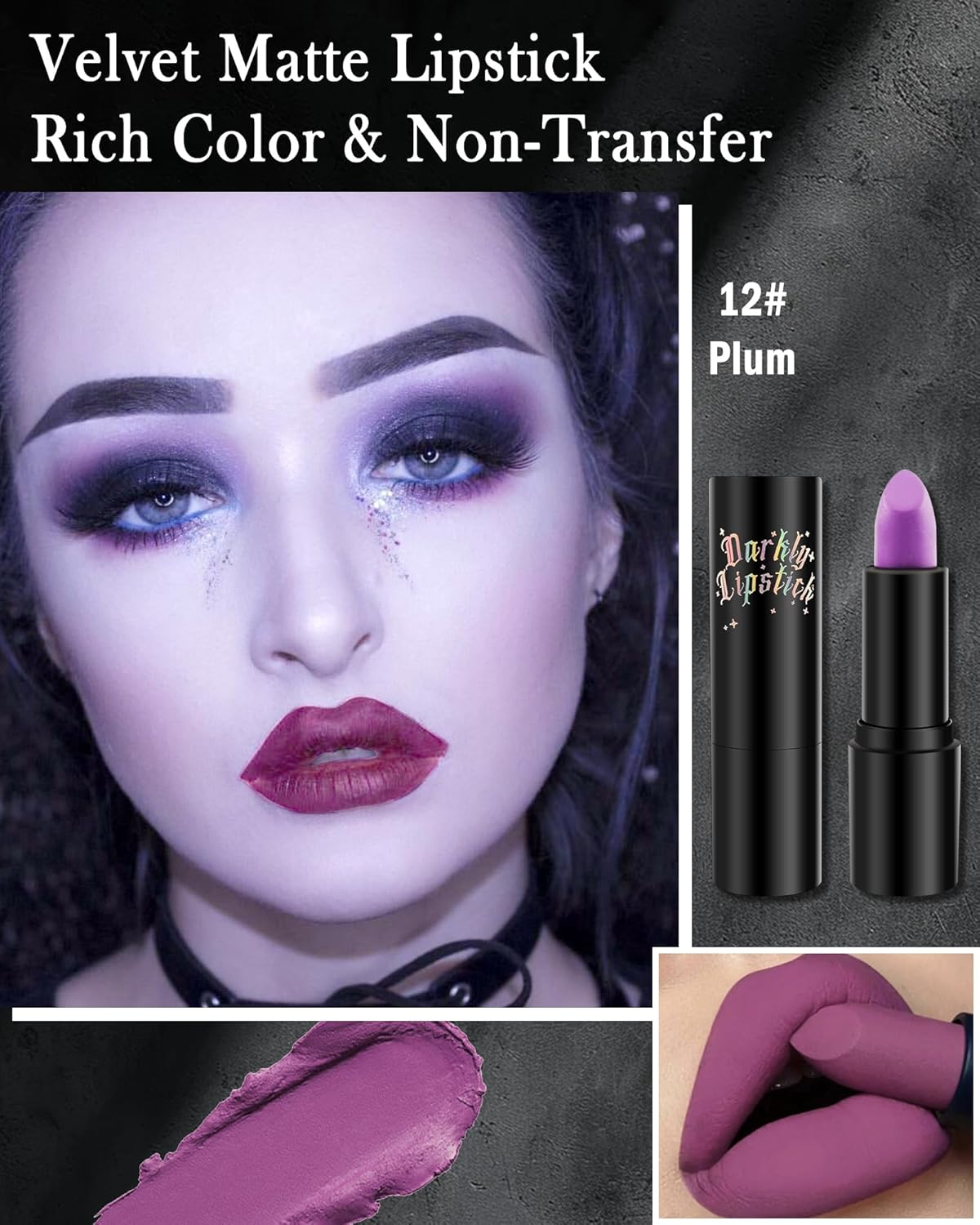 Matte Lipstick Plum, Silky Creamy Texture Lipsticks, Moisturising Lipstick for Cheeks Body Lips, Long-Lasting Moisture, Highly Pigmented Multi-Use Lip Makeup for Halloween 12