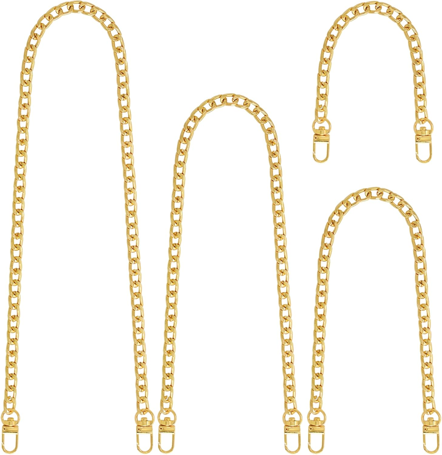 Yuronam 4 Different Sizes Flat Purse Chain Iron Bag Link Chains Shoulder Straps Chains with Metal Buckles Hook for Replacement, DIY Handbags Crafts, 47.2/31.5/15.7/7.9 Inches(Gold) image number 5